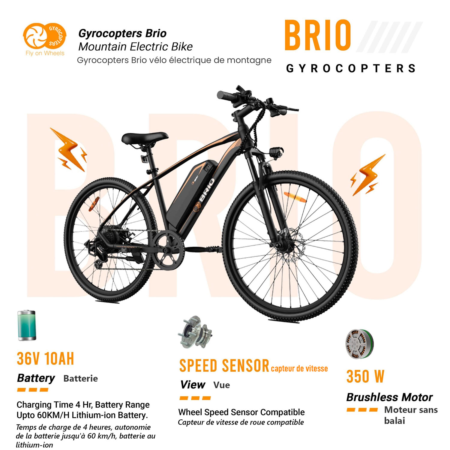 Vélo de montagne électrique de 350 W Brio de Gyrocopters avec autonomie maximale de 60 km - Noir - Exclusivité de Best Buy