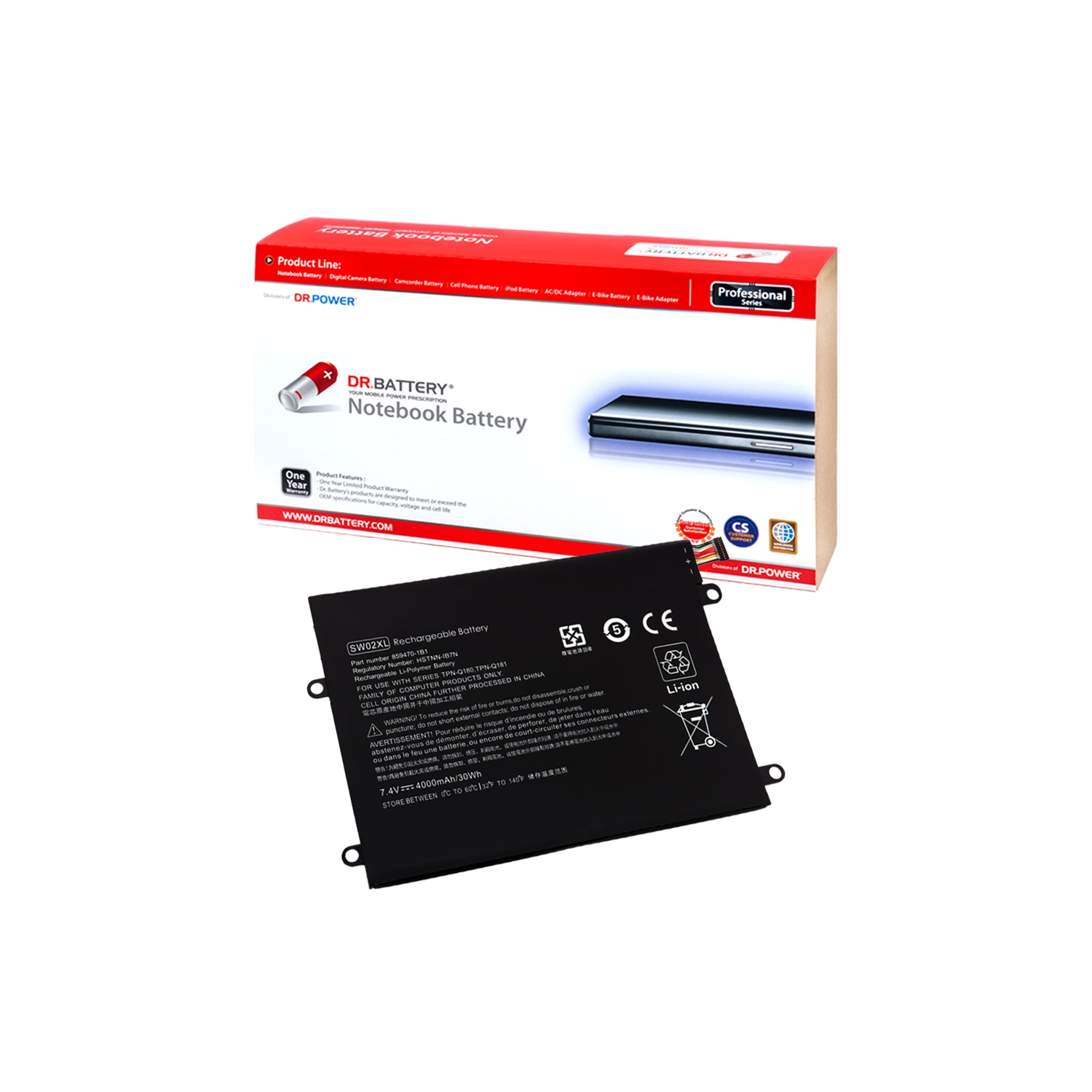 DR. BATTERY Batterie d’ordinateur portable de remplacement pour ordinateur portable HP X2 10 210 G2 2ICP3/82/111 859470-121 859470-1B1 859470-421