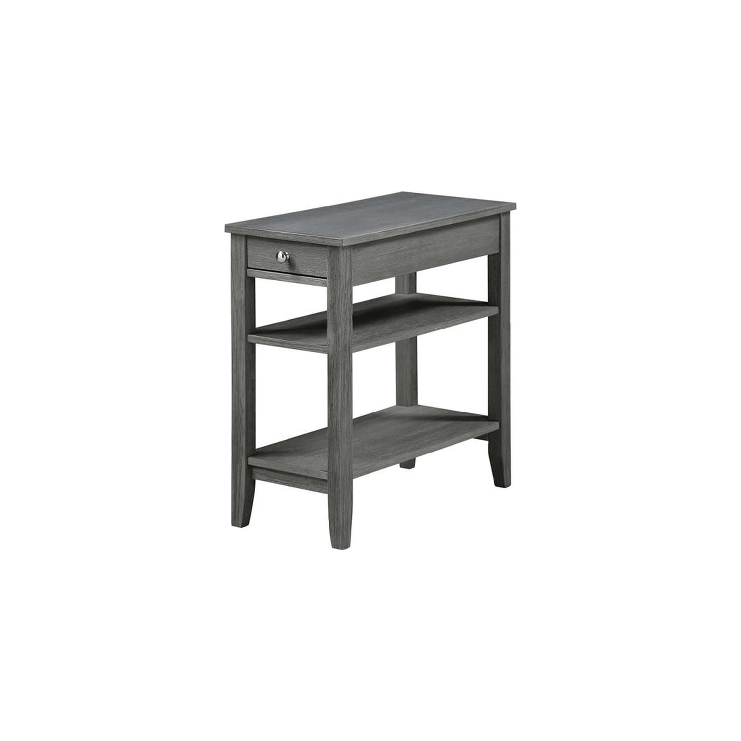 Pemberly Row Three-Tier End Table with Drawer in Gray Wood Finish