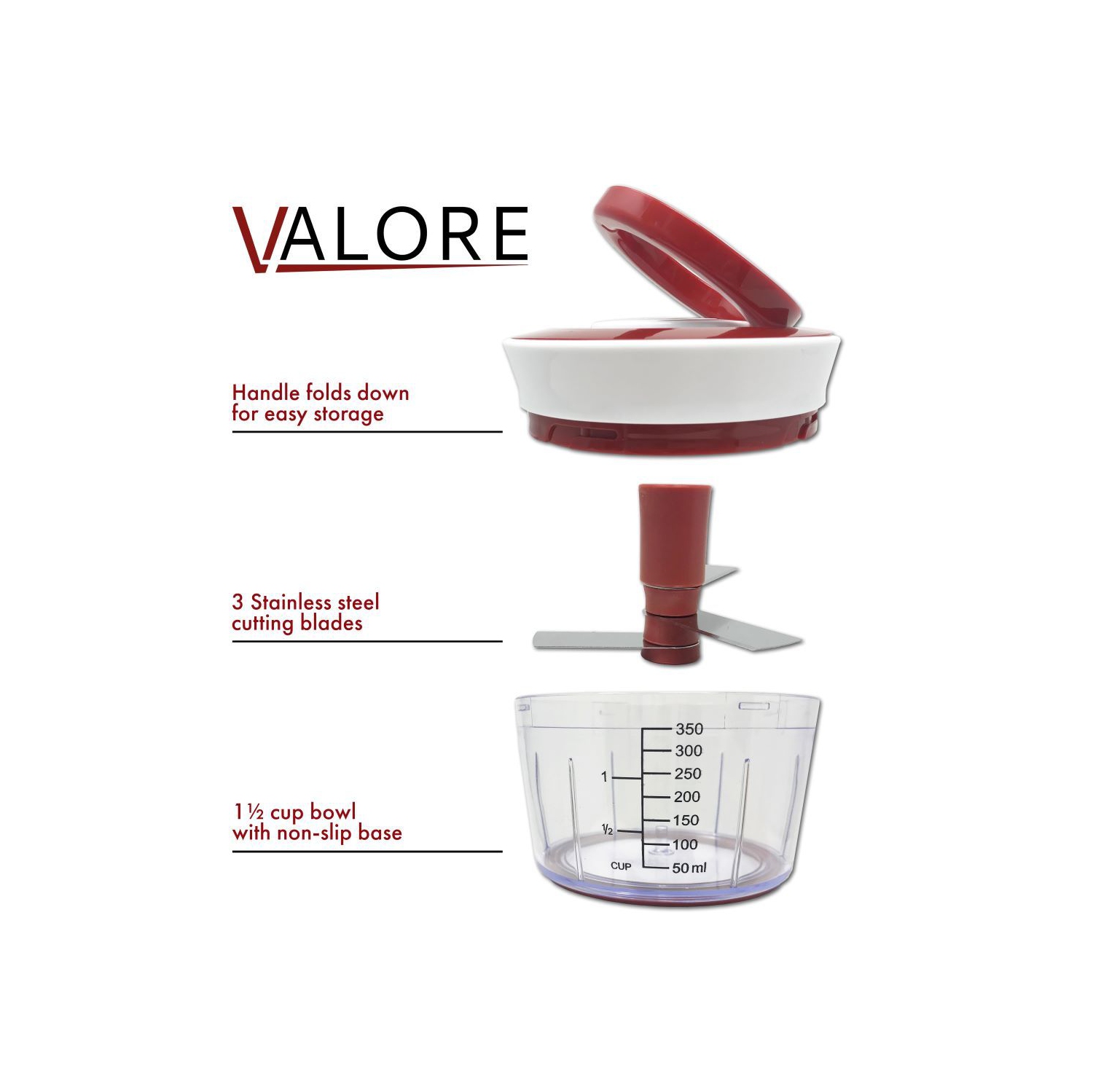 Robot culinaire manuel de Valore – Hachoir à légumes – 400&nbsp;mL Capacité de 1,7&nbsp;tasses – Coupe-ail et oignon facile à nettoyer – Accessoire