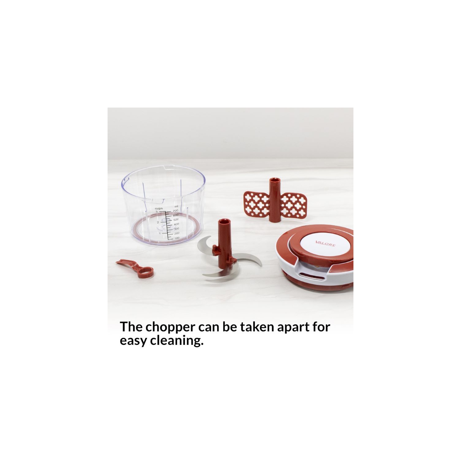 Robot culinaire manuel VALORE Hachoir à légumes 870&nbsp;mL moyen – Coupe-ail et oignons facile à nettoyer – Hachoir rapide tout usage portatif avec