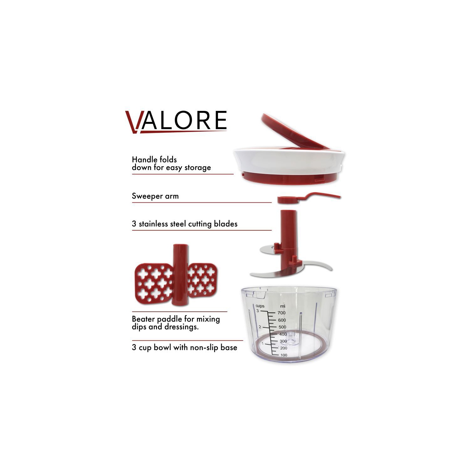 Robot culinaire manuel VALORE Hachoir à légumes 870&nbsp;mL moyen – Coupe-ail et oignons facile à nettoyer – Hachoir rapide tout usage portatif avec