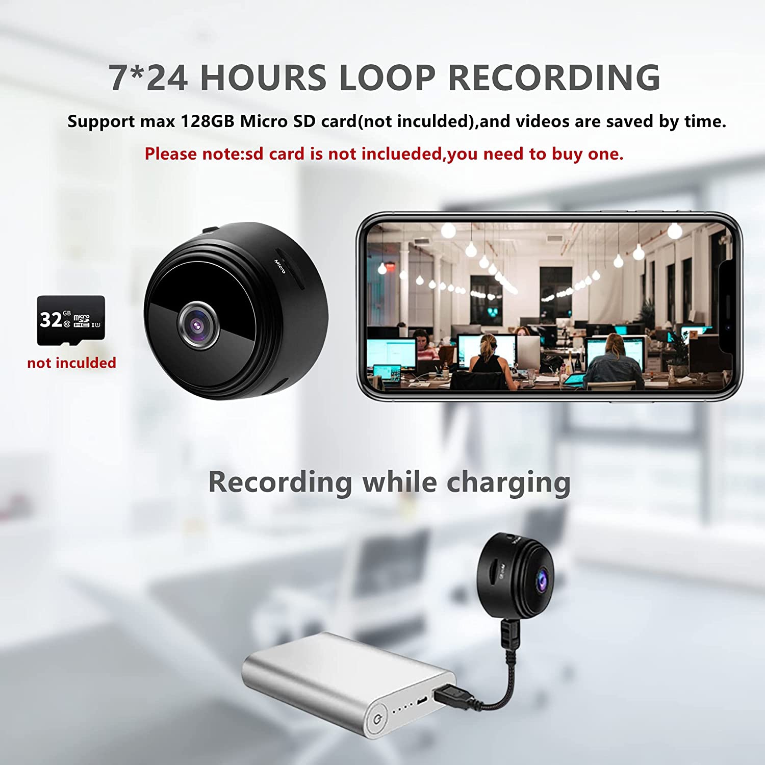 Mini WiFi Camera Wireless 1080P for Smart Home Security with Live Video Phone App, Human & Pet Detection,Car Nanny Cam, Sound & Portable Baby Small