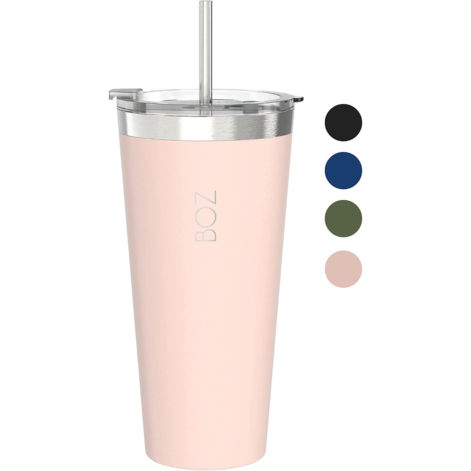 BOZ – gobelet en acier inoxydable avec paille sans BPA, isotherme à double paroi (rose)