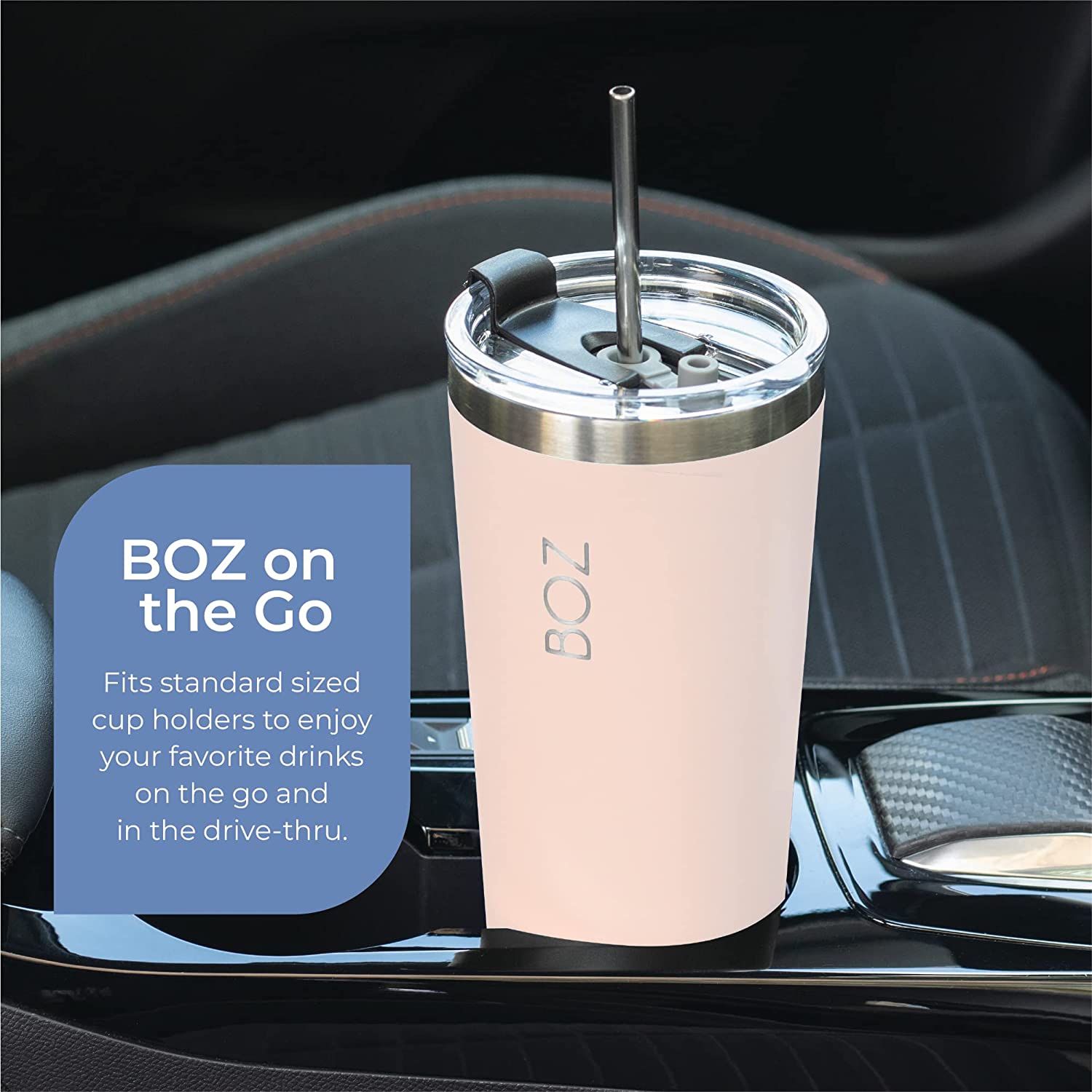 BOZ – gobelet en acier inoxydable avec paille sans BPA, isotherme à double paroi (rose)