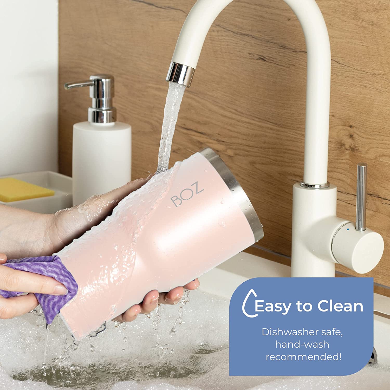 BOZ – gobelet en acier inoxydable avec paille sans BPA, isotherme à double paroi (rose)