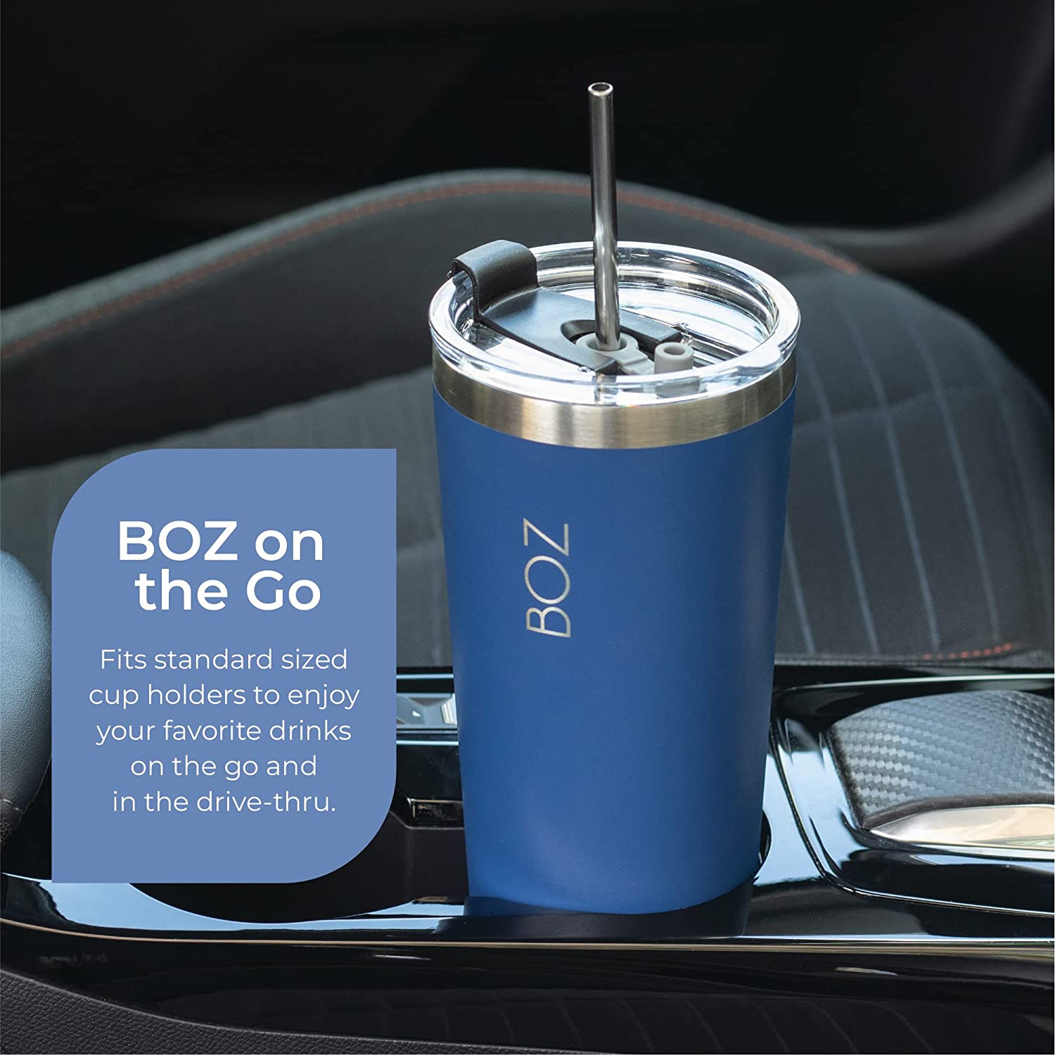 BOZ – gobelet en acier inoxydable avec paille sans BPA, isotherme à double paroi (bleu)