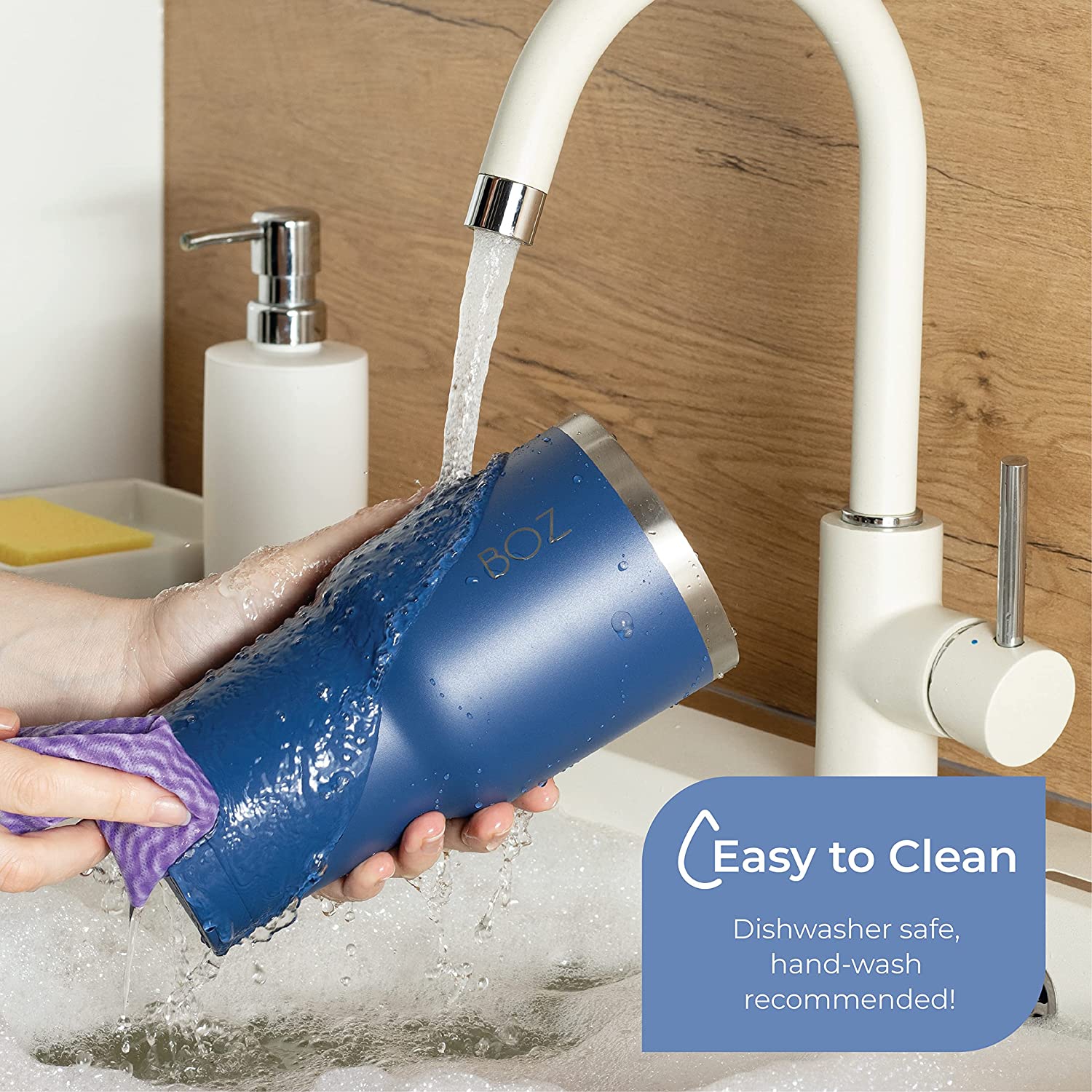 BOZ – gobelet en acier inoxydable avec paille sans BPA, isotherme à double paroi (bleu)