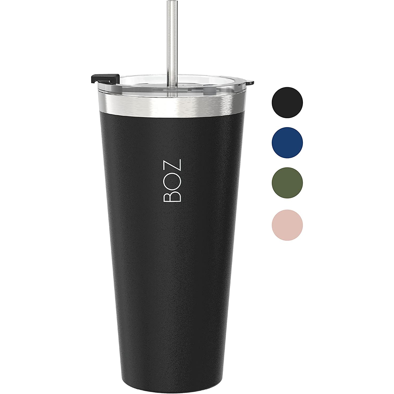 BOZ – gobelet en acier inoxydable avec paille sans BPA, isotherme à double paroi (noir)