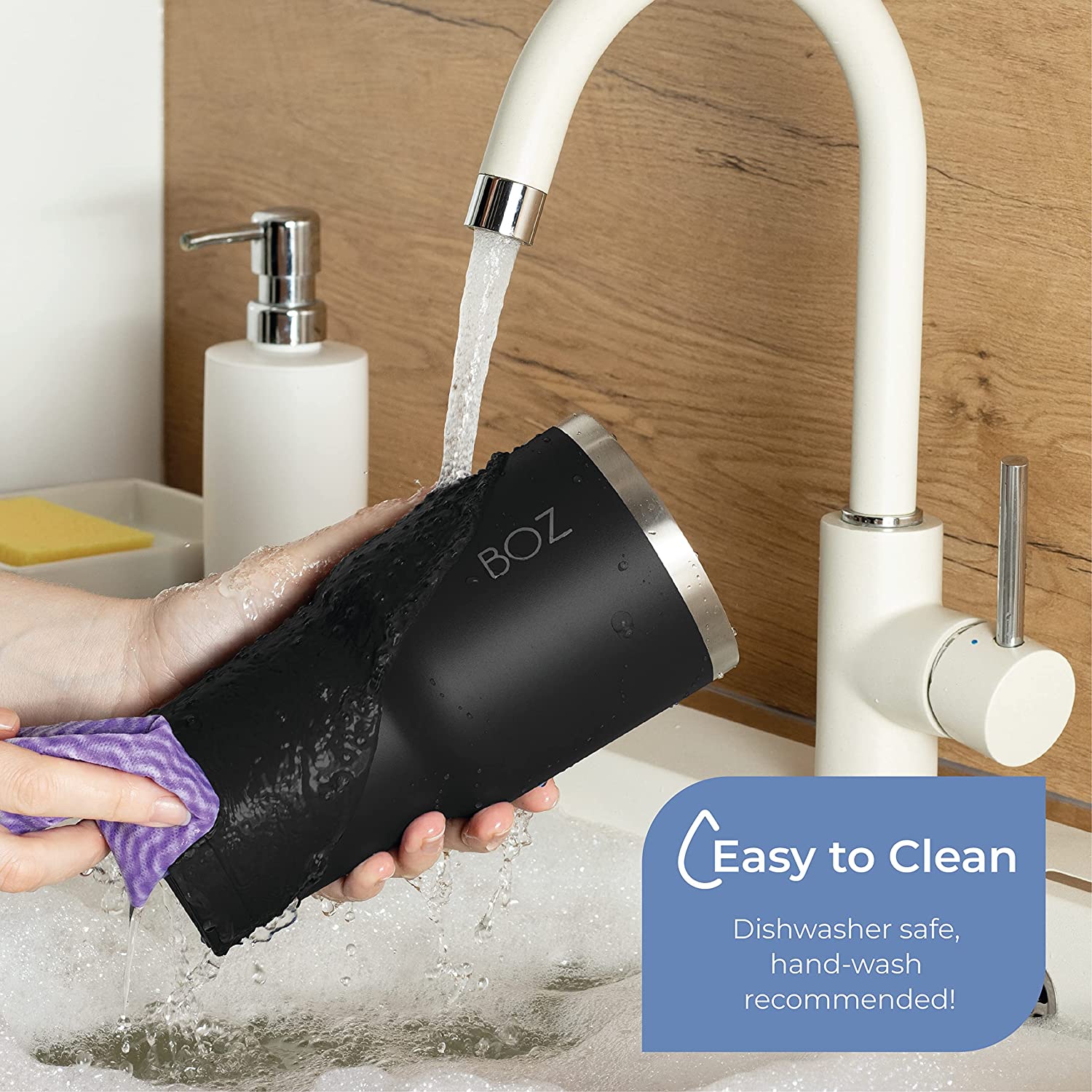 BOZ – gobelet en acier inoxydable avec paille sans BPA, isotherme à double paroi (noir)