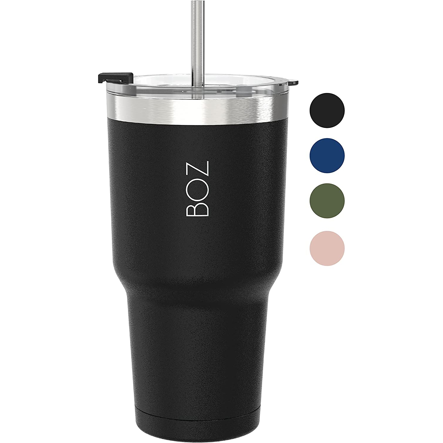 BOZ Stainless Steel Tumbler with Straw BPA Free, Vacuum Double Wall Insulated (Black)