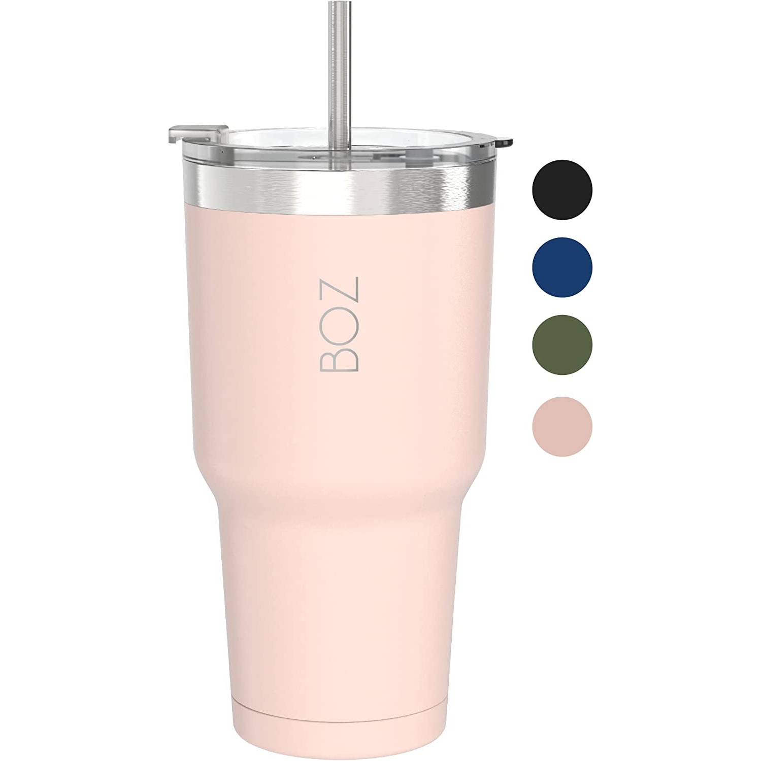 BOZ Stainless Steel Tumbler with Straw BPA Free, Vacuum Double Wall Insulated (Pink)