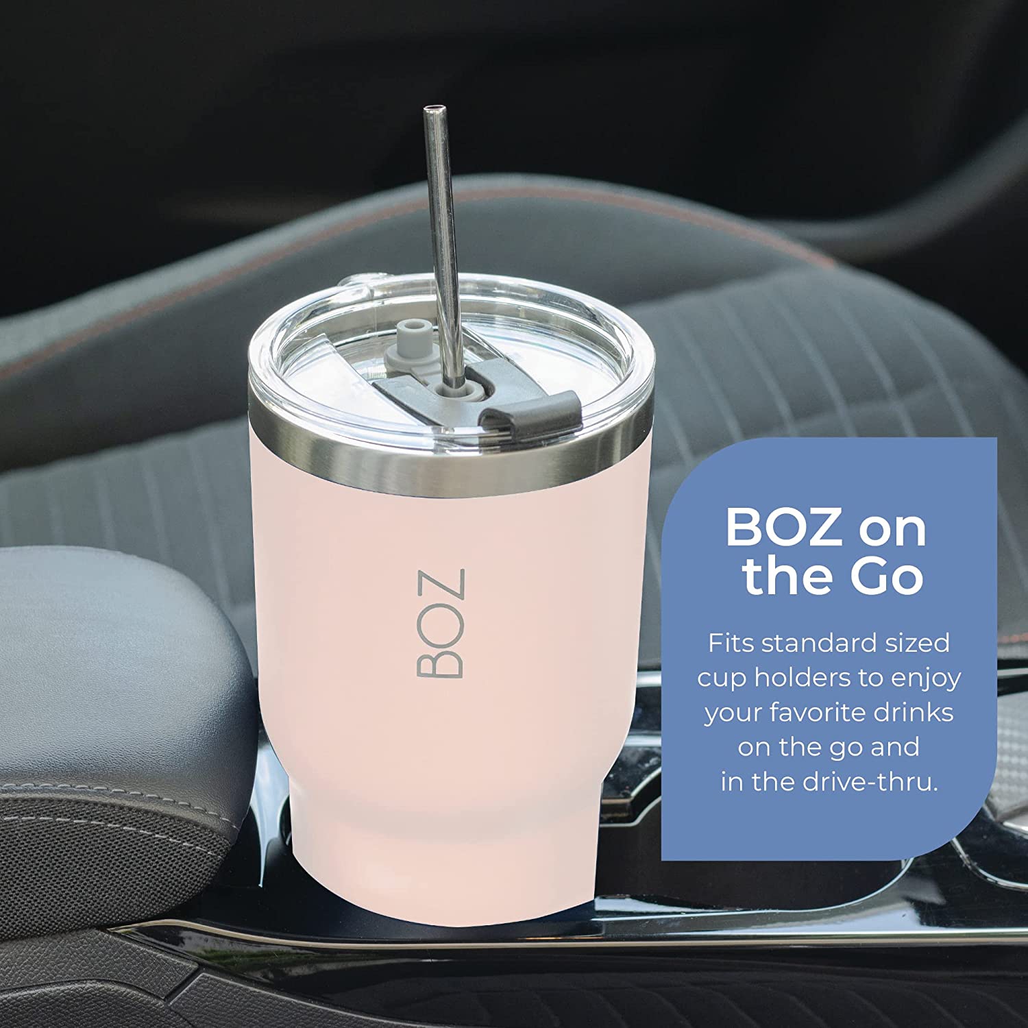 BOZ – gobelet en acier inoxydable avec paille sans BPA, isotherme à double paroi (rose)