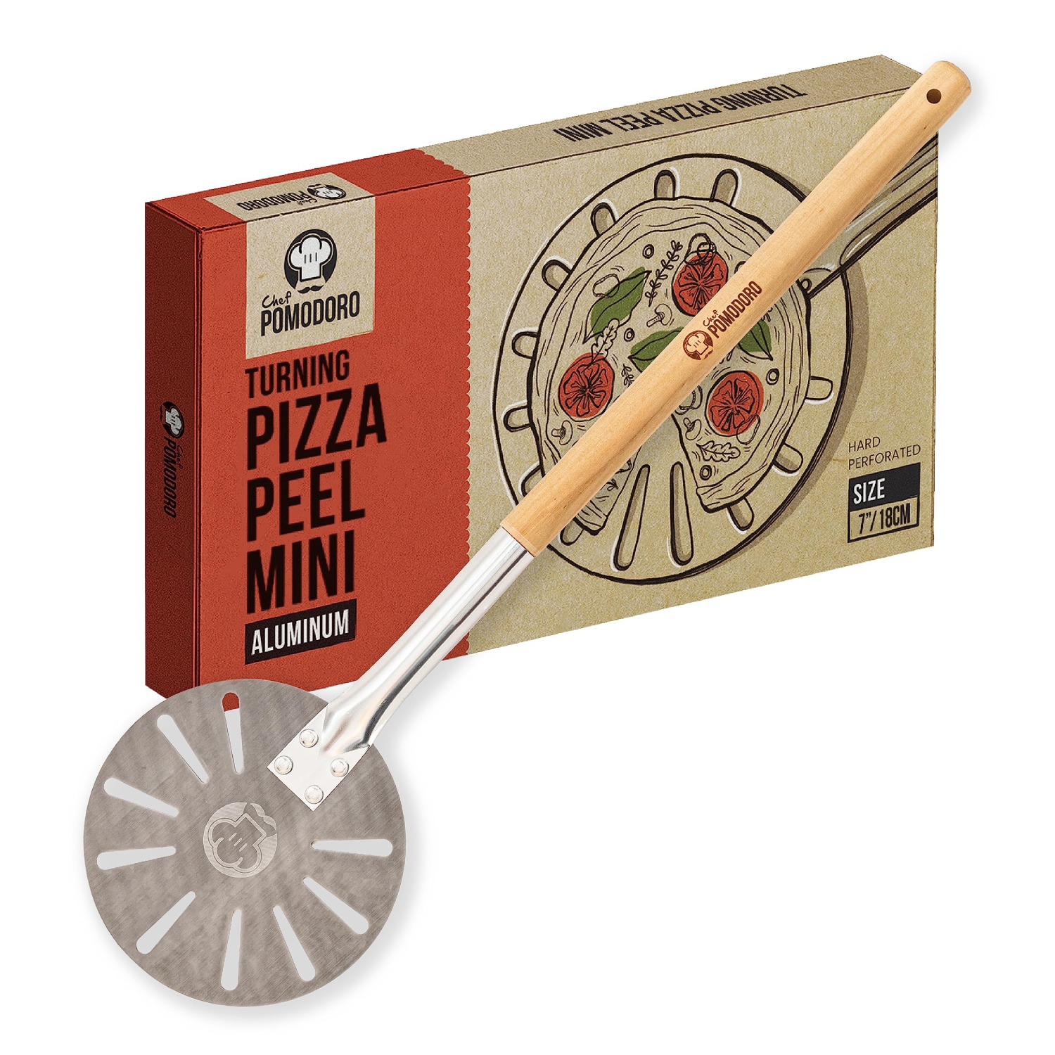 Pelle à pizza en aluminium avec poignée en bois amovible chef Pomodoro pour un rangement facile, plaque à pizza Gourmet Luxury pour faire cuire du