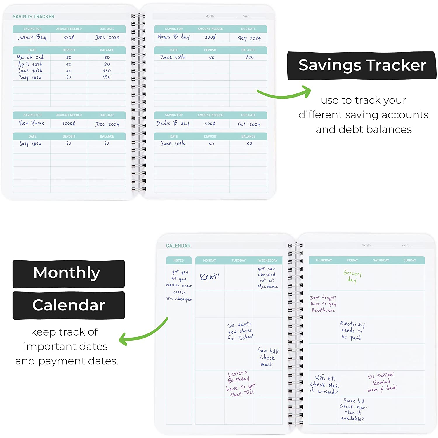 WallDeca – Planificateur de budget non daté, carnet de suivi des dépenses, journal de budgétisation mensuel, planificateur financier et livret de