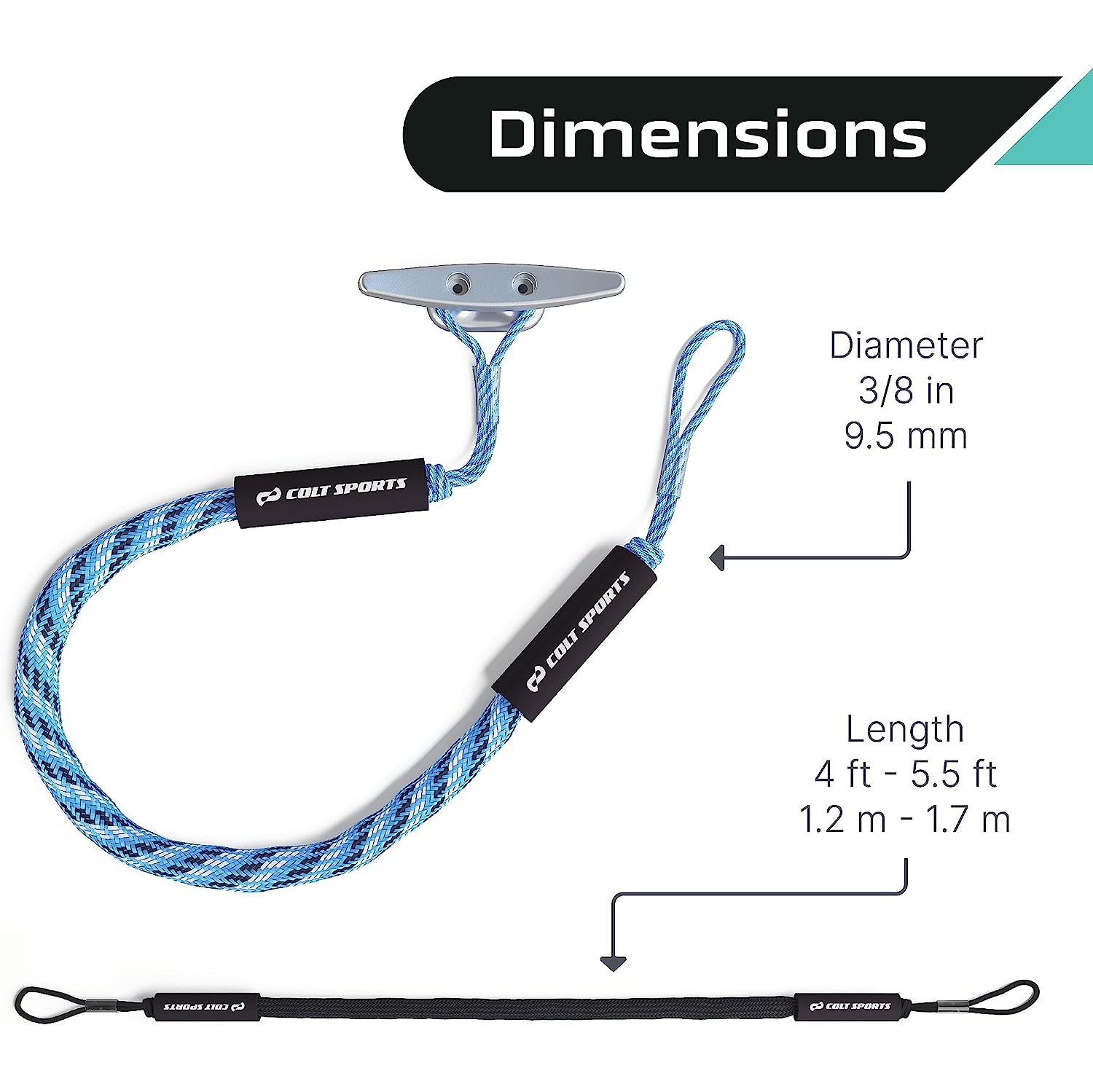 Colt Sports Bungee Dock Lines Mooring Rope for Boats - Blue, White and Black 5 Feet - Marine Rope, Elastic Boat, Jet Ski, and Dock Line with Secure