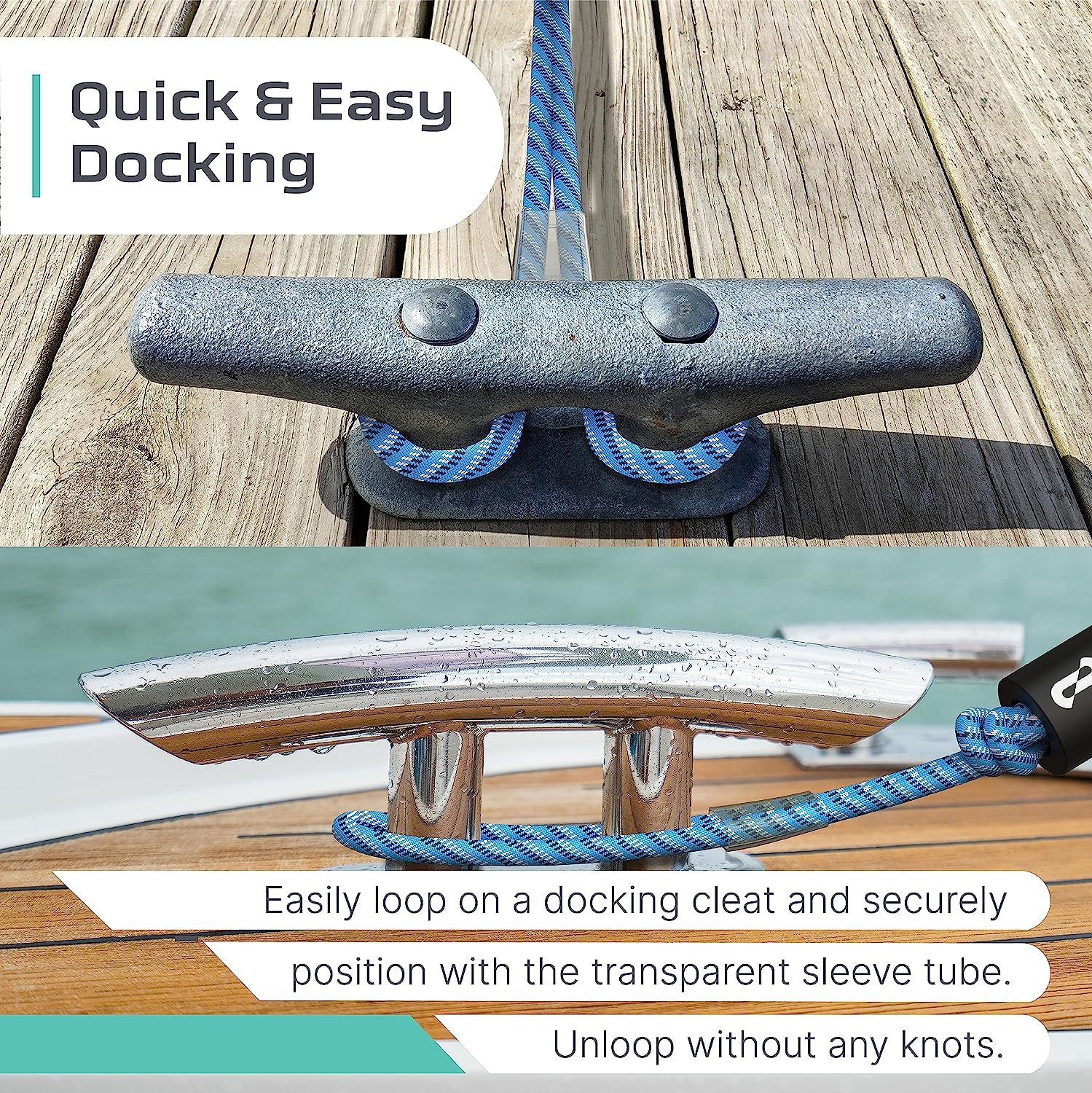 Colt Sports Bungee Dock Lines Mooring Rope for Boats - Blue, White and Black 5 Feet - Marine Rope, Elastic Boat, Jet Ski, and Dock Line with Secure