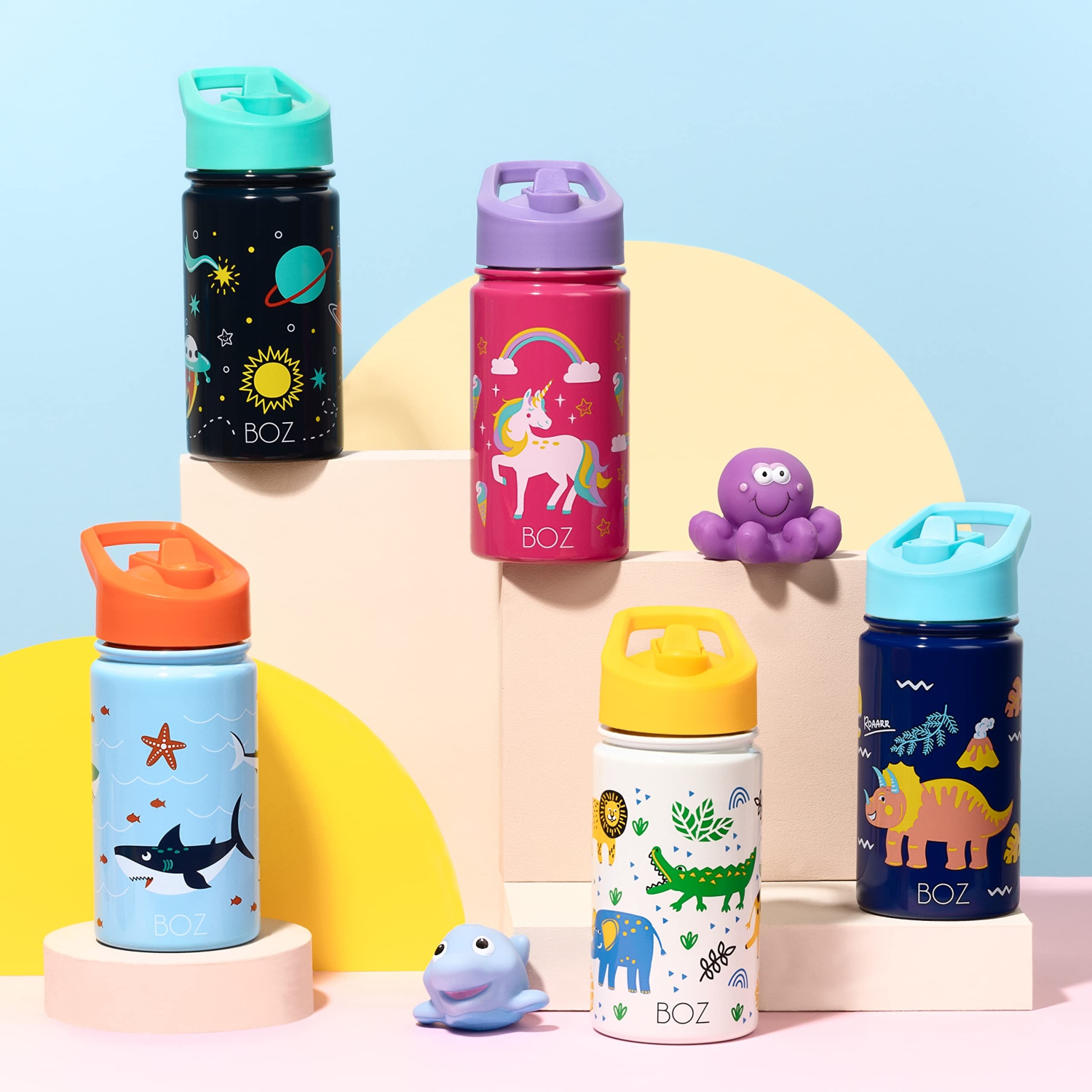 BOZ Kids Insulated Water Bottle with Straw Lid, Stainless Steel Vacuum Double Wall Water Cup, 14 oz. Scratch-Resistant, BPA-Free and Dishwasher-Safe