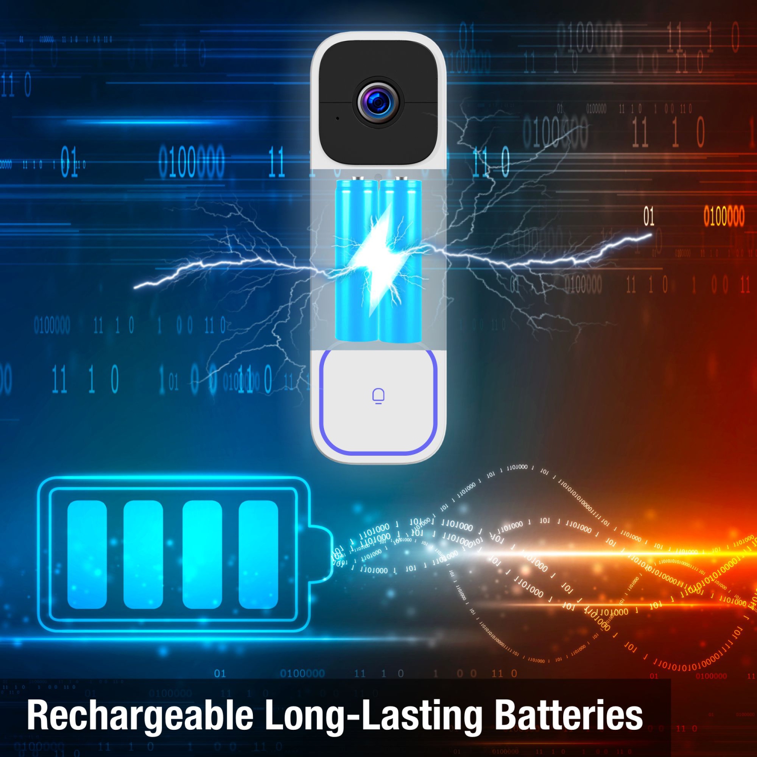 Sonnette caméra 2K Wi-Fi 64&nbsp;Go sans fil à piles et carillon, détection personne à IA maison intelligente, ensemble, sonnette vidéo à installer