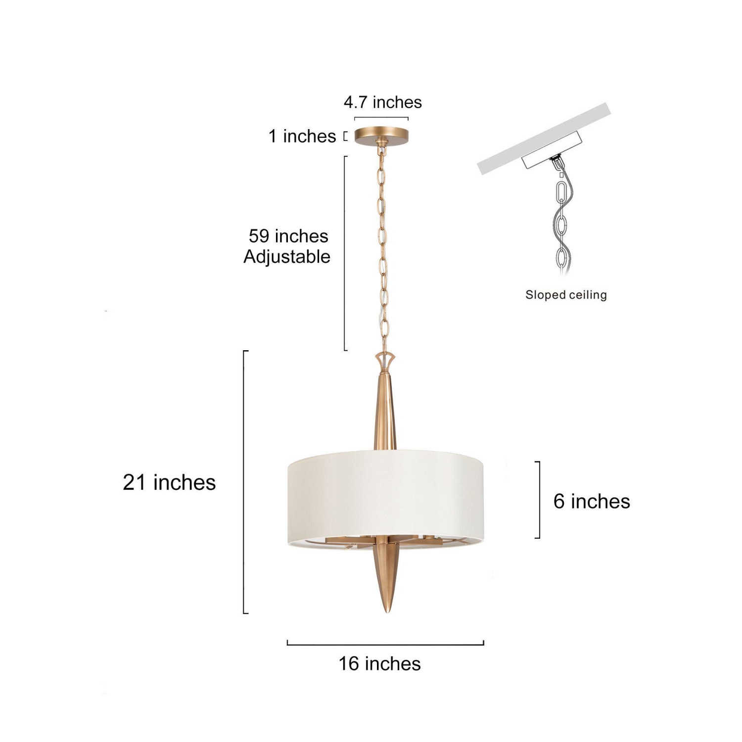 Modern Gold Bedroom Chandelier Lighting, 4-Light Farmhouse Drum Living Room Pendant Light with Fabric Shade