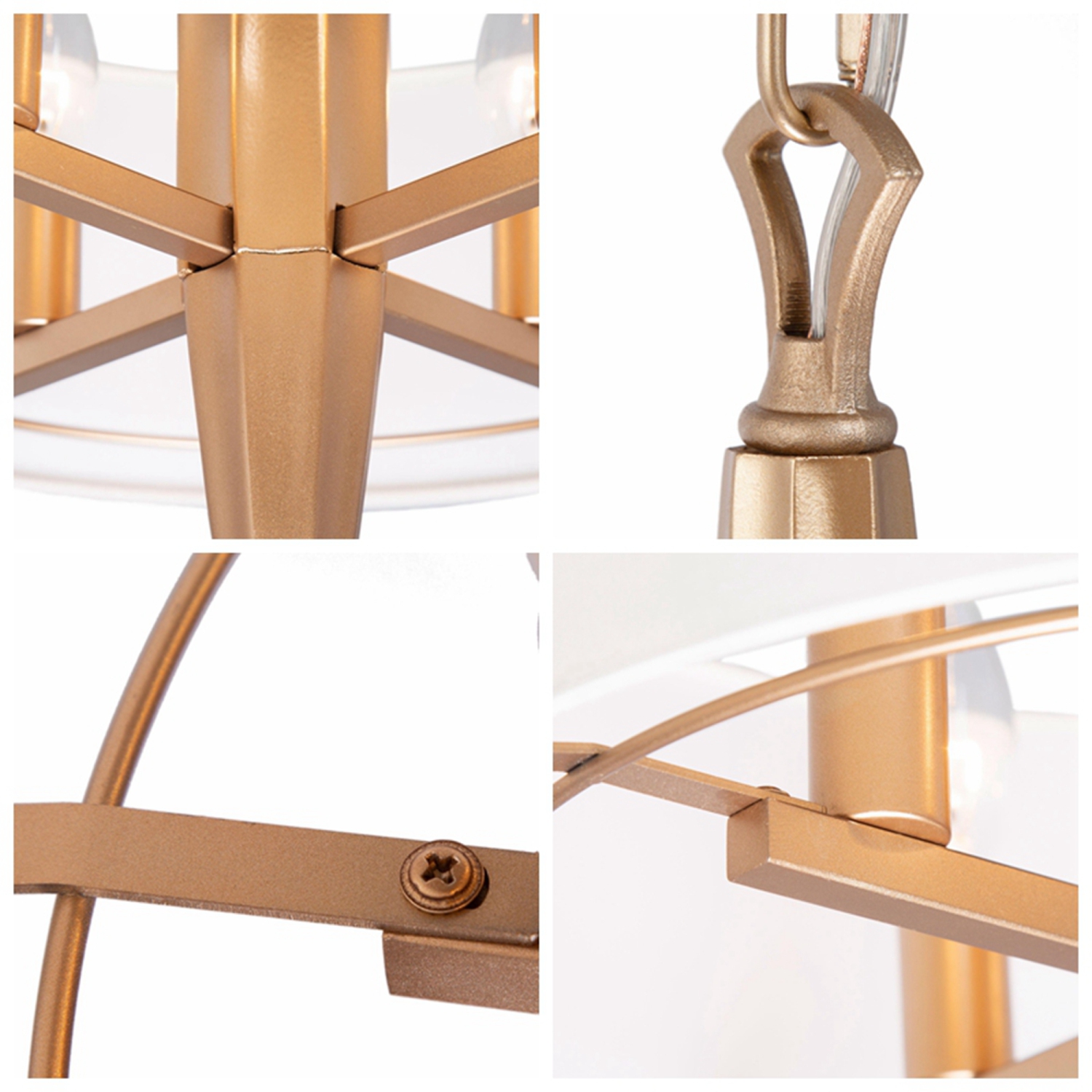 Modern Gold Bedroom Chandelier Lighting, 4-Light Farmhouse Drum Living Room Pendant Light with Fabric Shade