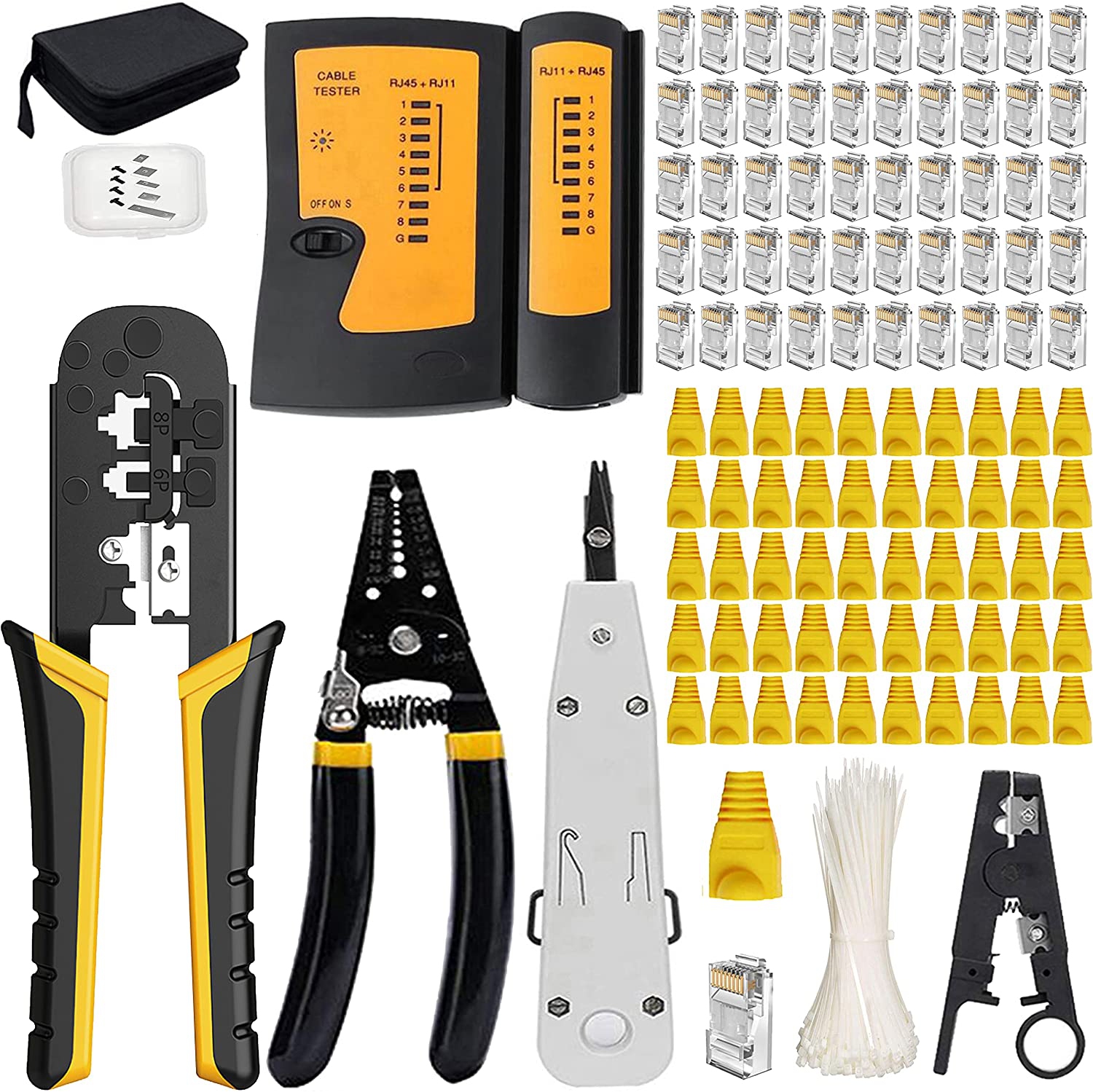 TaiWAIN – Trousse de sertissage CAT6, câble réseau CAT5, testeur de réseau local, ensemble d’outils de sertissage RJ45 pour RJ11/RJ12, sertissage