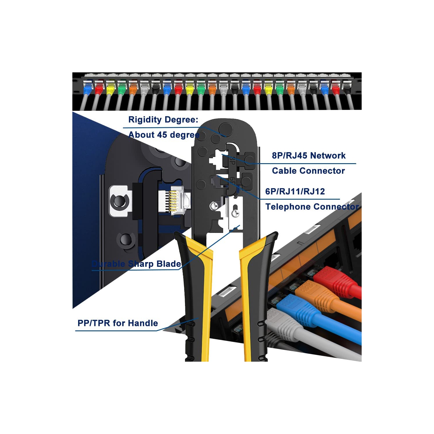 TaiWAIN – Trousse de sertissage CAT6, câble réseau CAT5, testeur de réseau local, ensemble d’outils de sertissage RJ45 pour RJ11/RJ12, sertissage