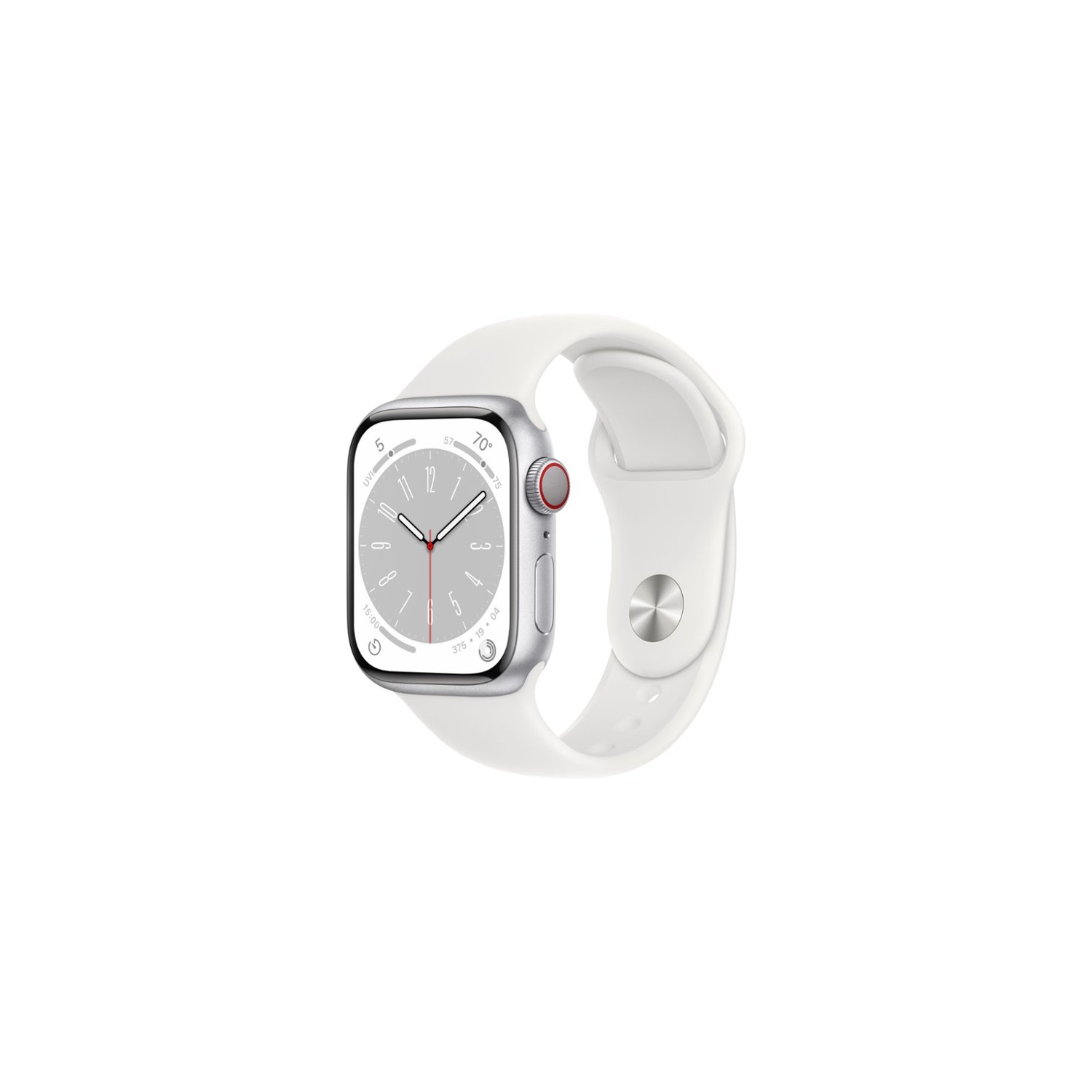 Apple Watch Series 8 (GPS + Cellular) 41mm Aluminum Case with White Sport Band - M/L - Silver