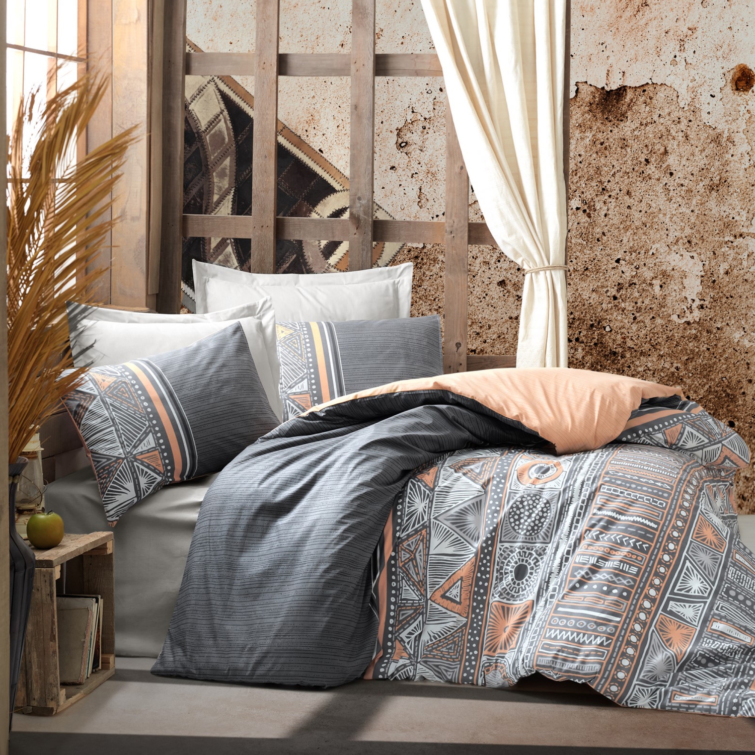 SUSSEXHOME Aztec Gray Duvet Cover Set, Full Size Duvet Cover, 1 Duvet Cover, 1 Fitted Sheet and 2 Pillowcases, Iron Safe, Hypoallergenic, Breathable