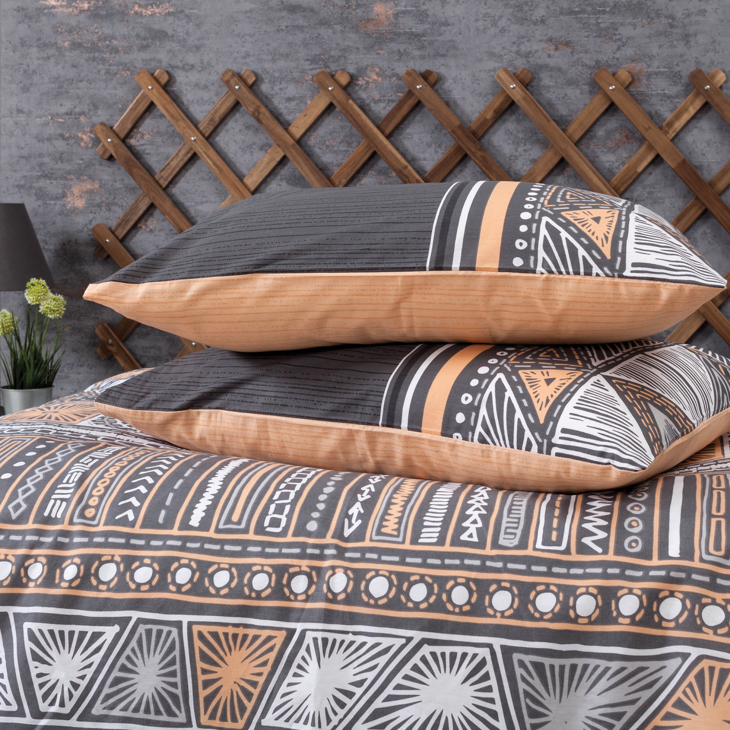 SUSSEXHOME Aztec Gray Duvet Cover Set, Full Size Duvet Cover, 1 Duvet Cover, 1 Fitted Sheet and 2 Pillowcases, Iron Safe, Hypoallergenic, Breathable