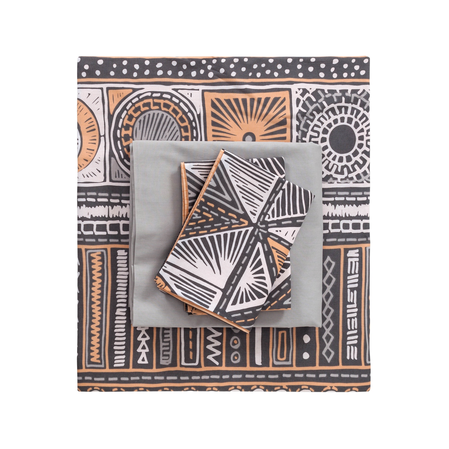 SUSSEXHOME Aztec Gray Duvet Cover Set, Full Size Duvet Cover, 1 Duvet Cover, 1 Fitted Sheet and 2 Pillowcases, Iron Safe, Hypoallergenic, Breathable