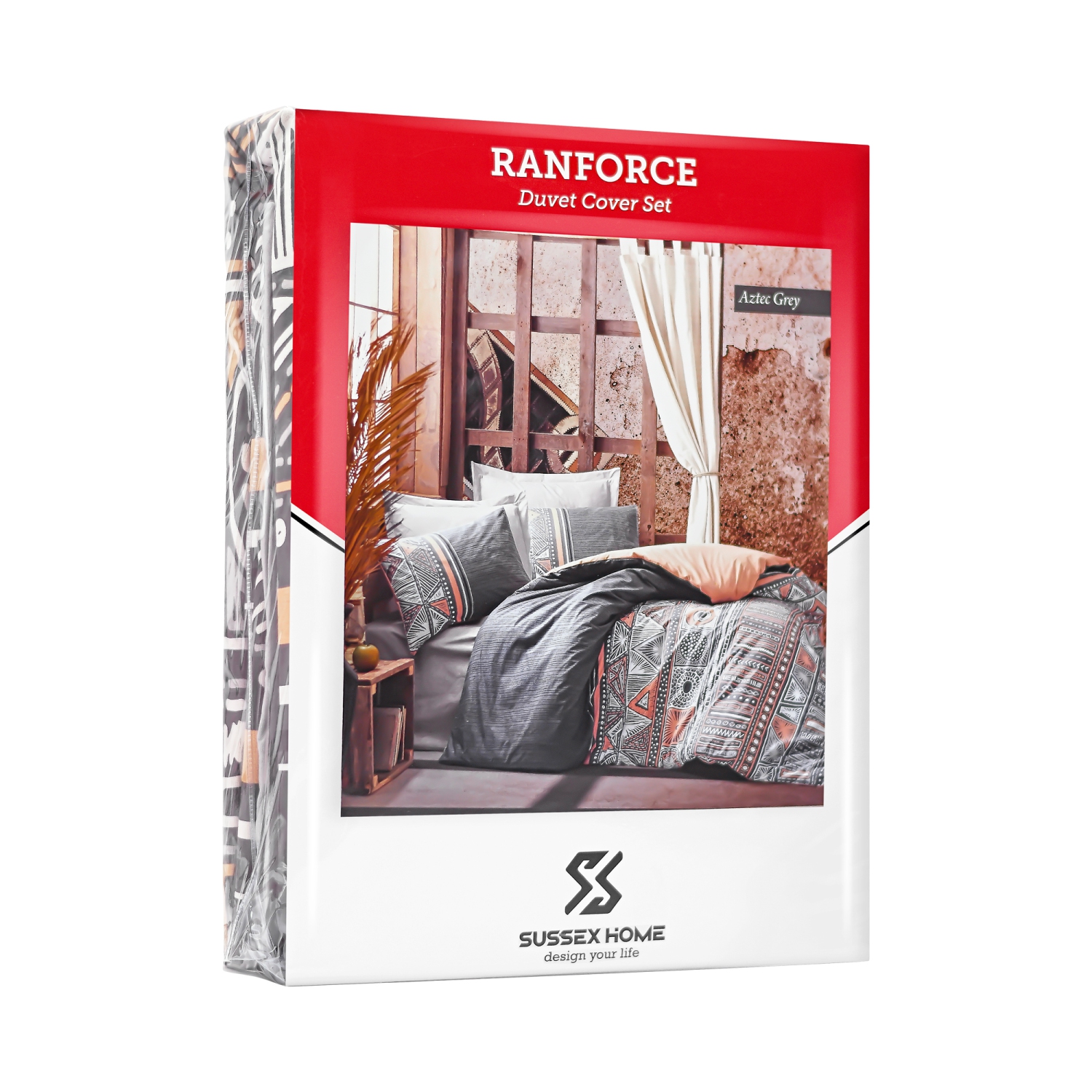 SUSSEXHOME Aztec Gray Duvet Cover Set, Full Size Duvet Cover, 1 Duvet Cover, 1 Fitted Sheet and 2 Pillowcases, Iron Safe, Hypoallergenic, Breathable