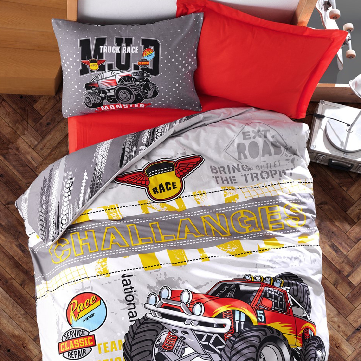 SUSSEXHOME Mud In White Duvet Cover Set, Twin Size Duvet Cover, 1 Duvet Cover, 1 Fitted Sheet and 2 Pillowcases, Iron Safe, Hypoallergenic,