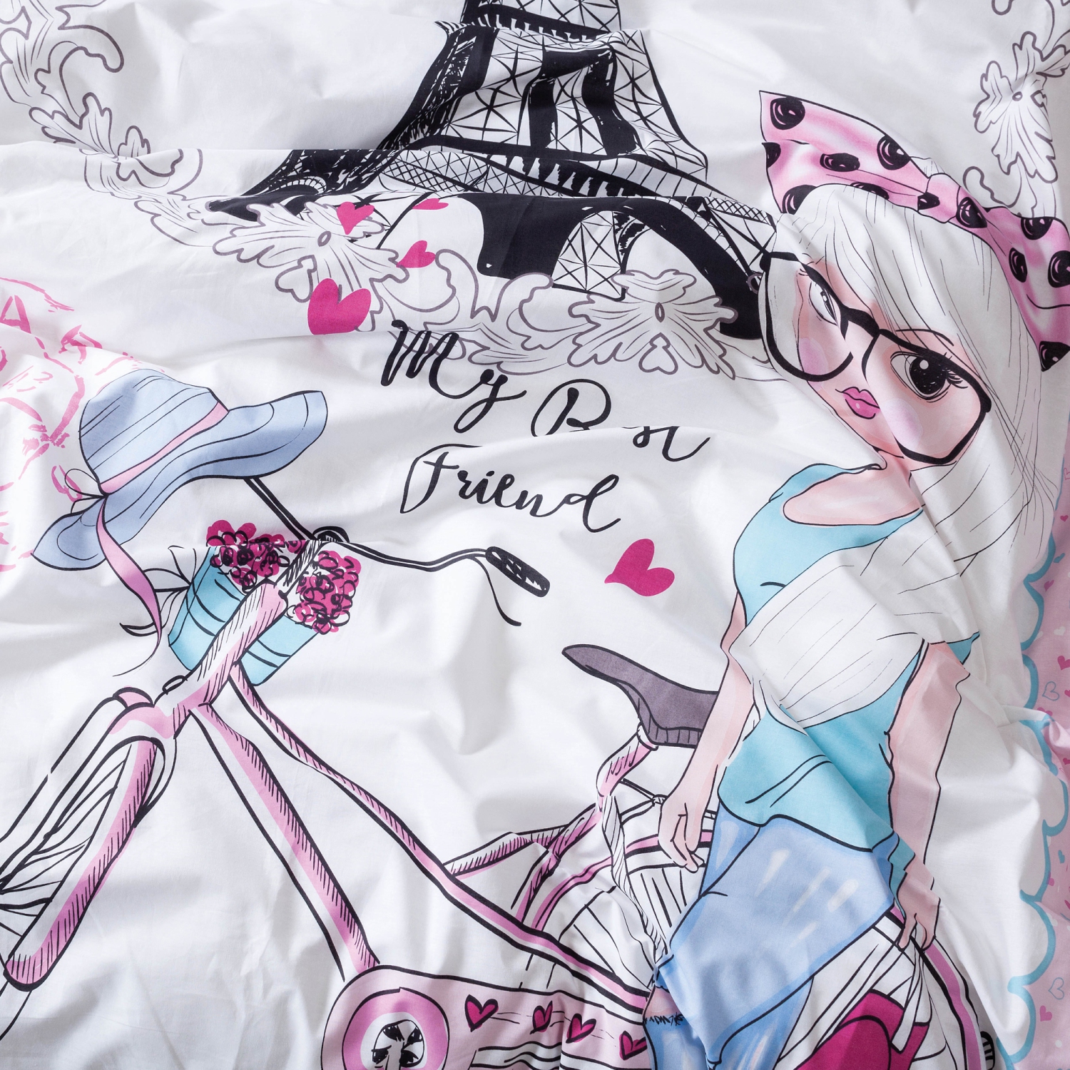 SUSSEXHOME Pink Paris Duvet Cover Set, Twin Size Duvet Cover, 1 Duvet Cover, 1 Fitted Sheet and 2 Pillowcases, Iron Safe, Hypoallergenic, Breathable