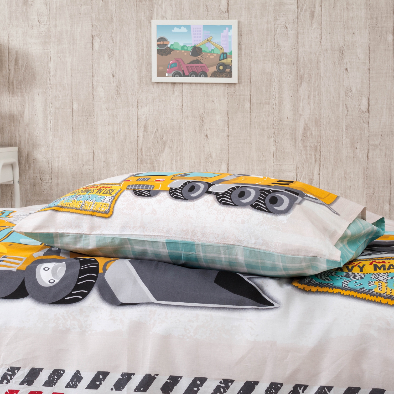 SUSSEXHOME Building White Duvet Cover Set Yellow, Twin Size Duvet Cover, 1 Duvet Cover, 1 Fitted Sheet and 2 Pillowcases, Iron Safe, Hypoallergenic,