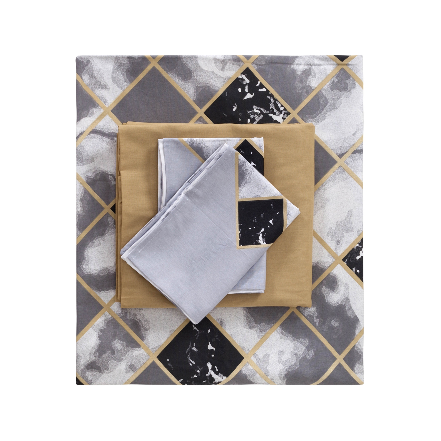 SUSSEXHOME Black Cubes Duvet Cover Set Beige, Queen Size Duvet Cover, 1 Duvet Cover, 1 Fitted Sheet and 2 Pillowcases, Iron Safe, Hypoallergenic,