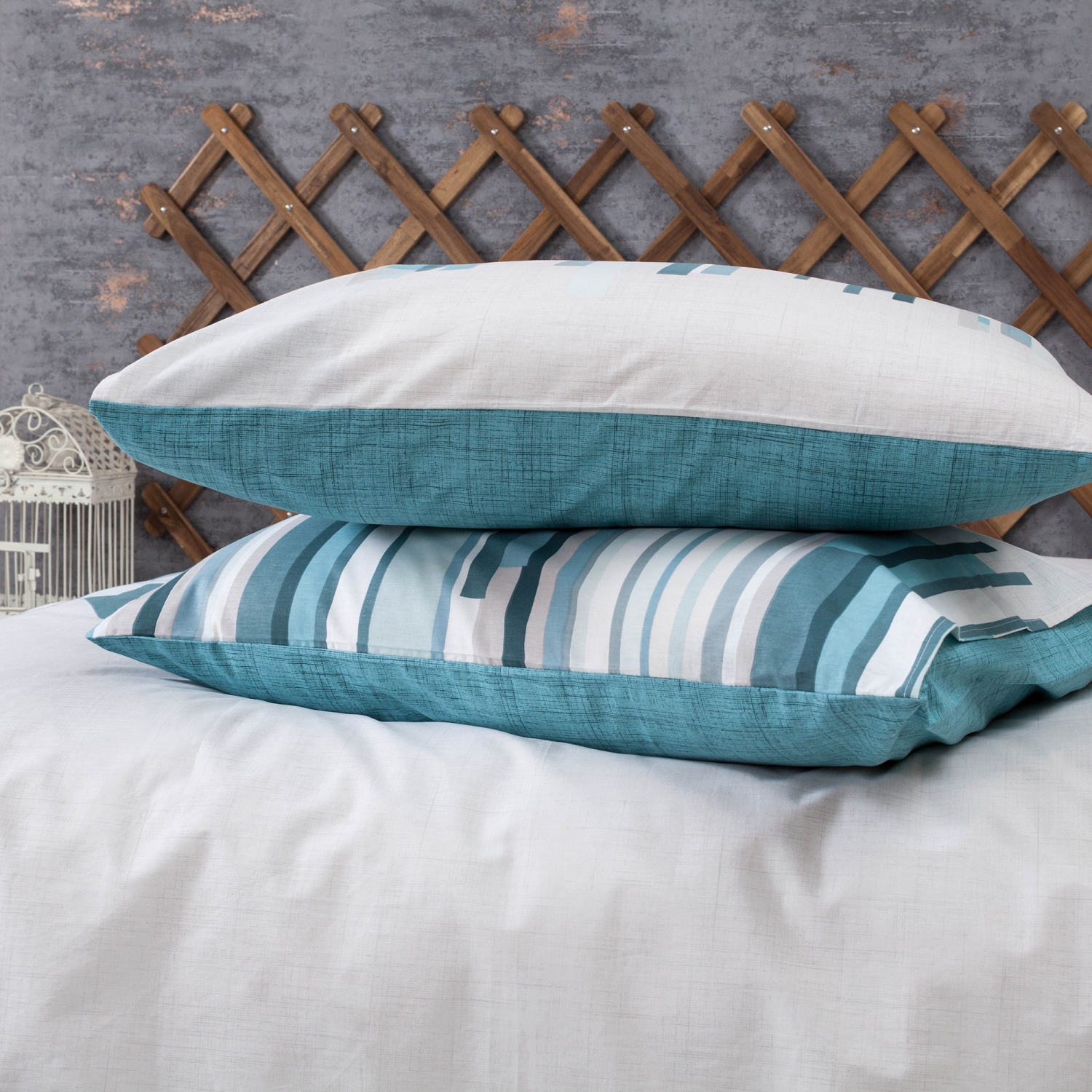 SUSSEXHOME Light Gray Cubes Duvet Cover Set Teal, Full Size Duvet Cover, 1 Duvet Cover, 1 Fitted Sheet and 2 Pillowcases, Iron Safe, Hypoallergenic,