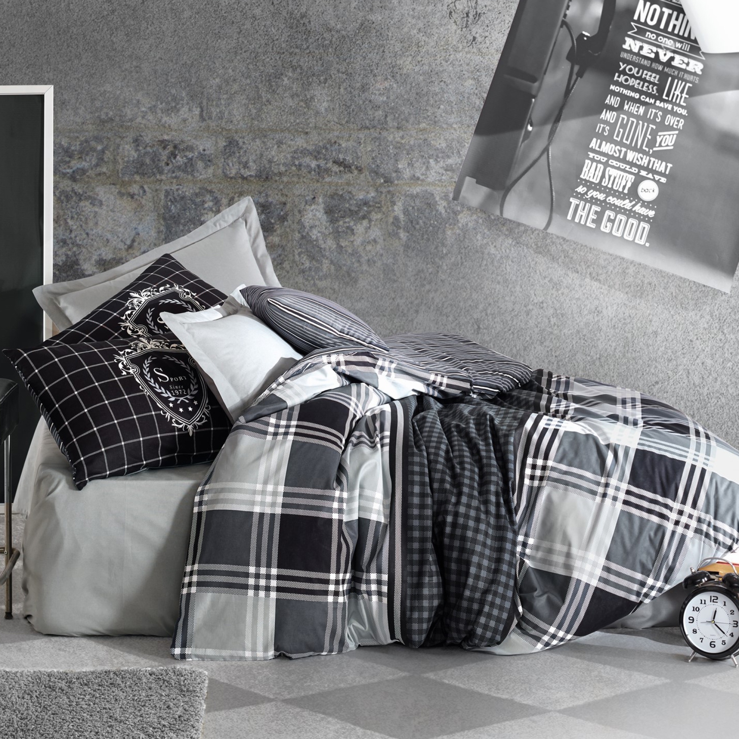 SUSSEXHOME Black Imaginations Duvet Cover Set Anthracite, Full Size Duvet Cover, 1 Duvet Cover, 1 Fitted Sheet and 2 Pillowcases, Iron Safe,