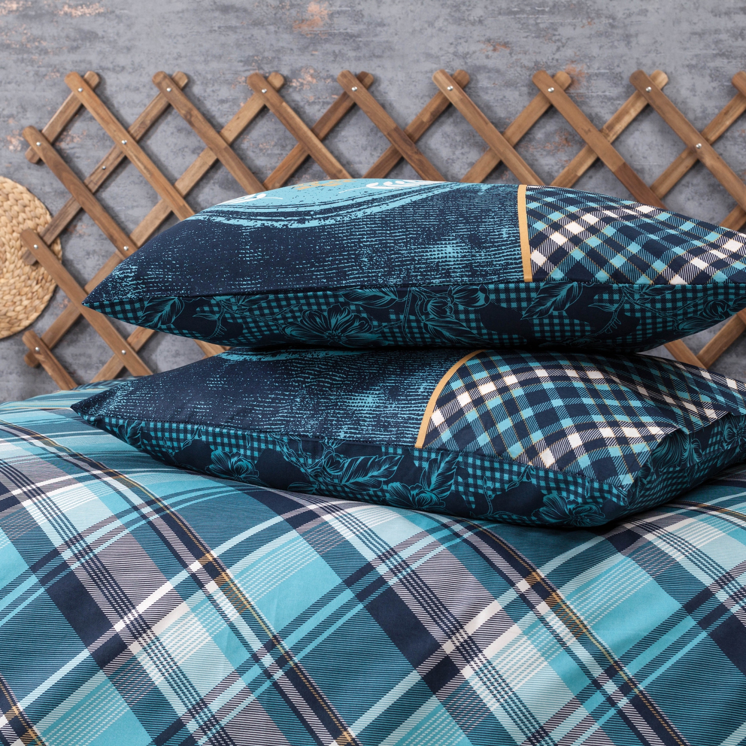 SUSSEXHOME Black Green Stripes Duvet Cover Set Teal, Full Size Duvet Cover, 1 Duvet Cover, 1 Fitted Sheet and 2 Pillowcases, Iron Safe,