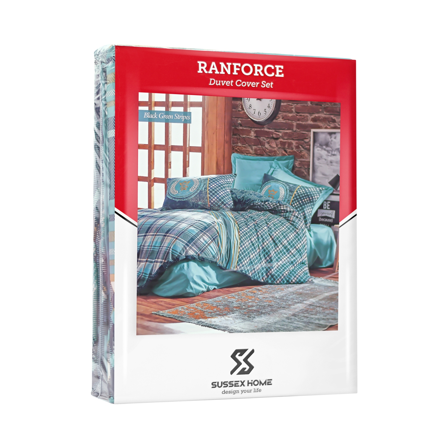 SUSSEXHOME Black Green Stripes Duvet Cover Set Teal, Full Size Duvet Cover, 1 Duvet Cover, 1 Fitted Sheet and 2 Pillowcases, Iron Safe,