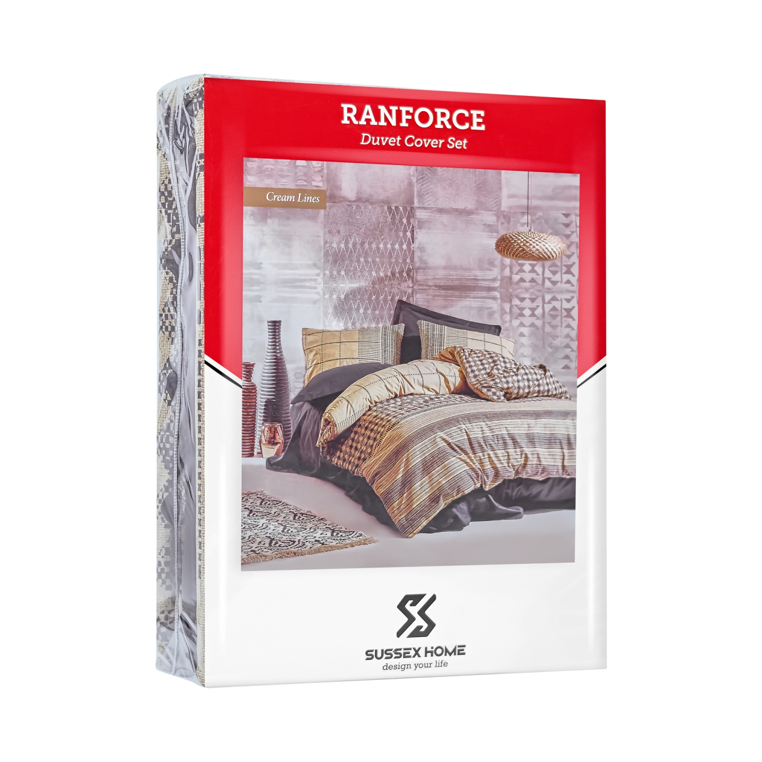 SUSSEXHOME Cream Lines Duvet Cover Set Anthracite, Full Size Duvet Cover Set, 1 Duvet Cover, 1 Fitted Sheet and 2 Pillowcases , Iron Safe,