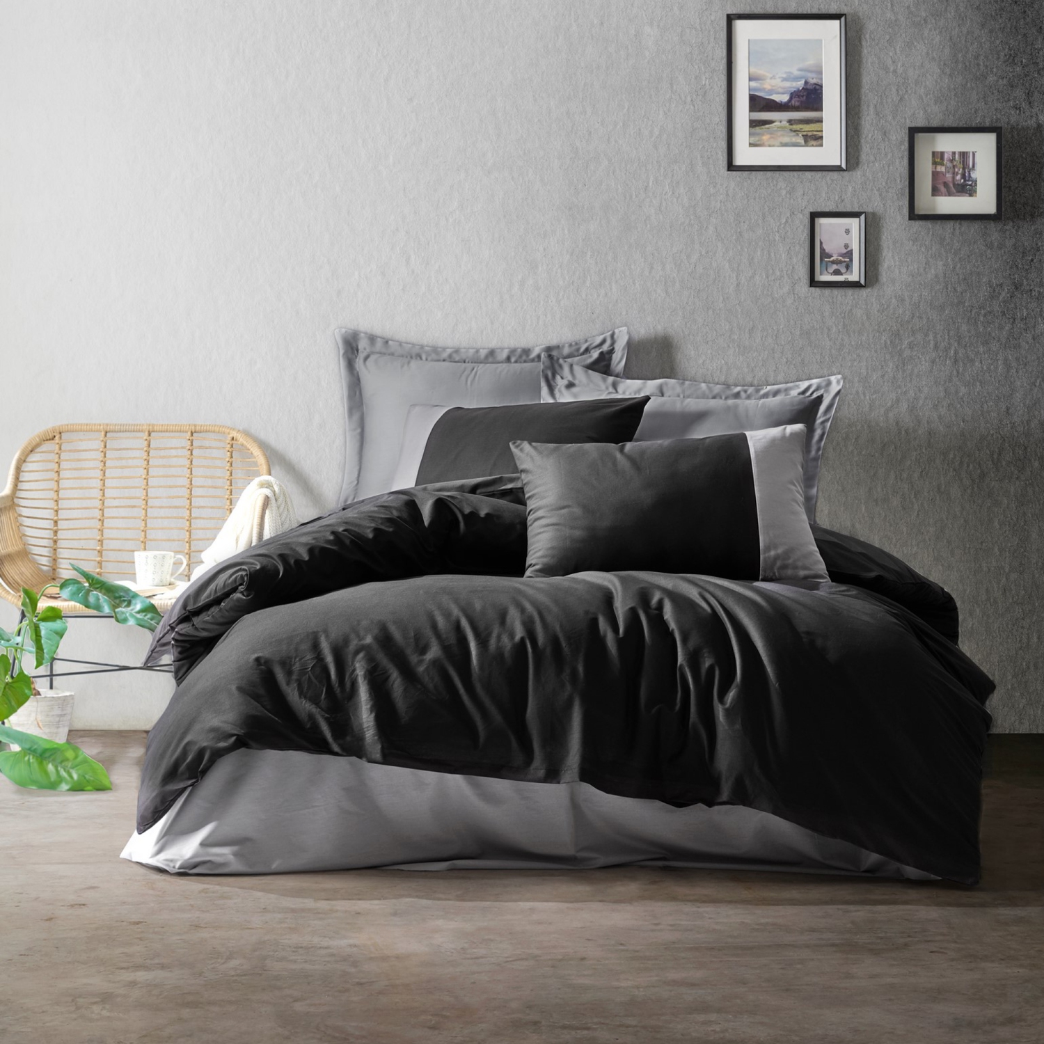 SUSSEXHOME Black Gray Gentleman Duvet Cover Set, King Size Duvet Cover, 1 Duvet Cover, 1 Fitted Sheet and 2 Pillowcases, Iron Safe, Hypoallergenic,