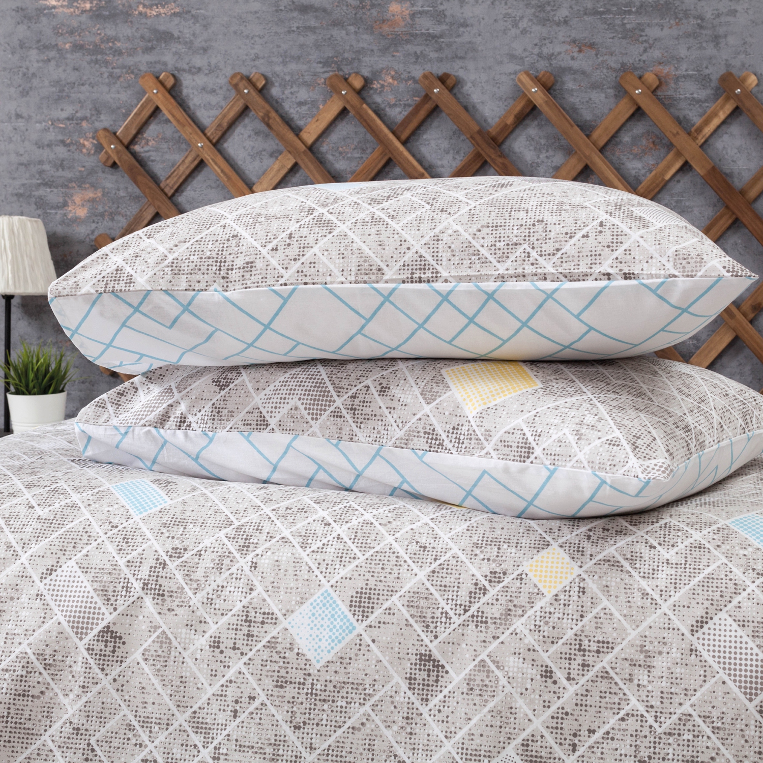 SUSSEXHOME Beige Creations Duvet Cover Set Turquoise, Full Size Duvet Cover, 1 Duvet Cover, 1 Fitted Sheet and 2 Pillowcases, Iron Safe,