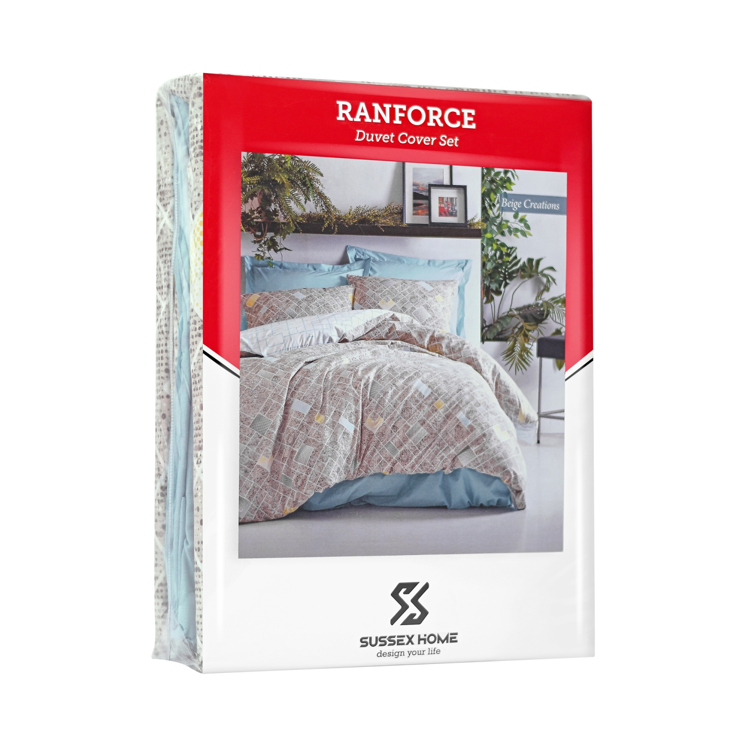 SUSSEXHOME Beige Creations Duvet Cover Set Turquoise, Full Size Duvet Cover, 1 Duvet Cover, 1 Fitted Sheet and 2 Pillowcases, Iron Safe,