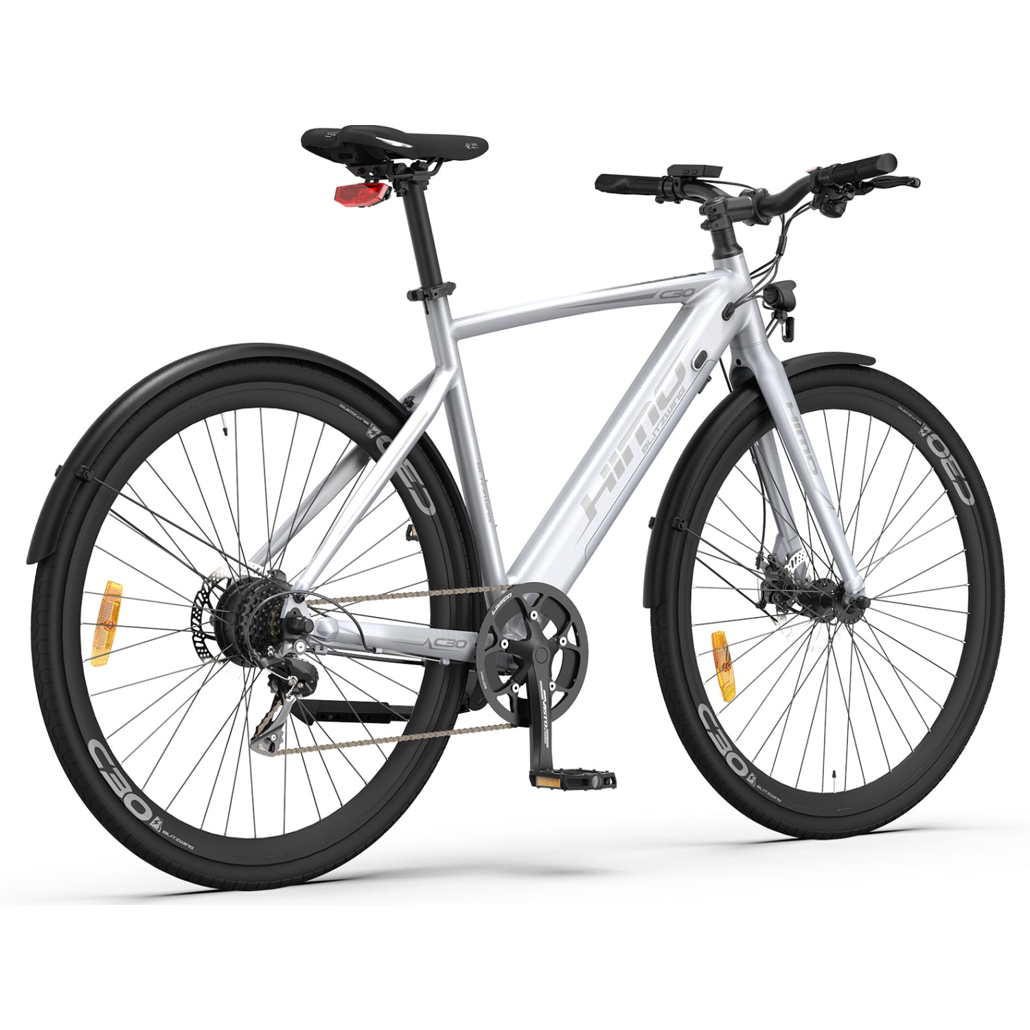 HIMO C30R 27.5" Electric Bike - Silver Range up to 120 KM, Removable 36V/10Ah Battery, Shimano 9-Speed Transmission System, 5 electric-assist modes