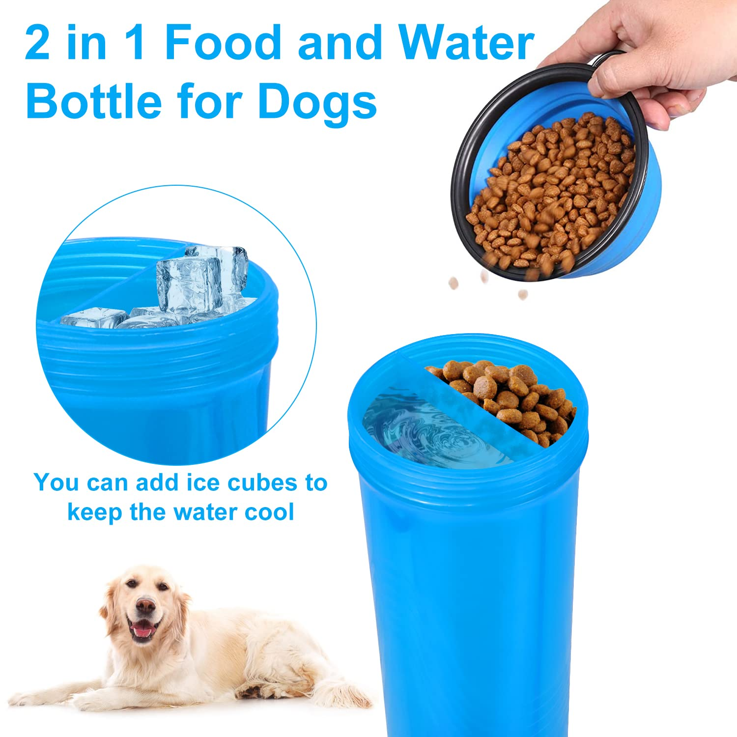 Dog Water Bottle Dog Bowls for Traveling Pet Food Container 2-in-1 with Collapsible Dog Bowls, Outdoor Dog Water Bowls for Walking Hiking Travelling