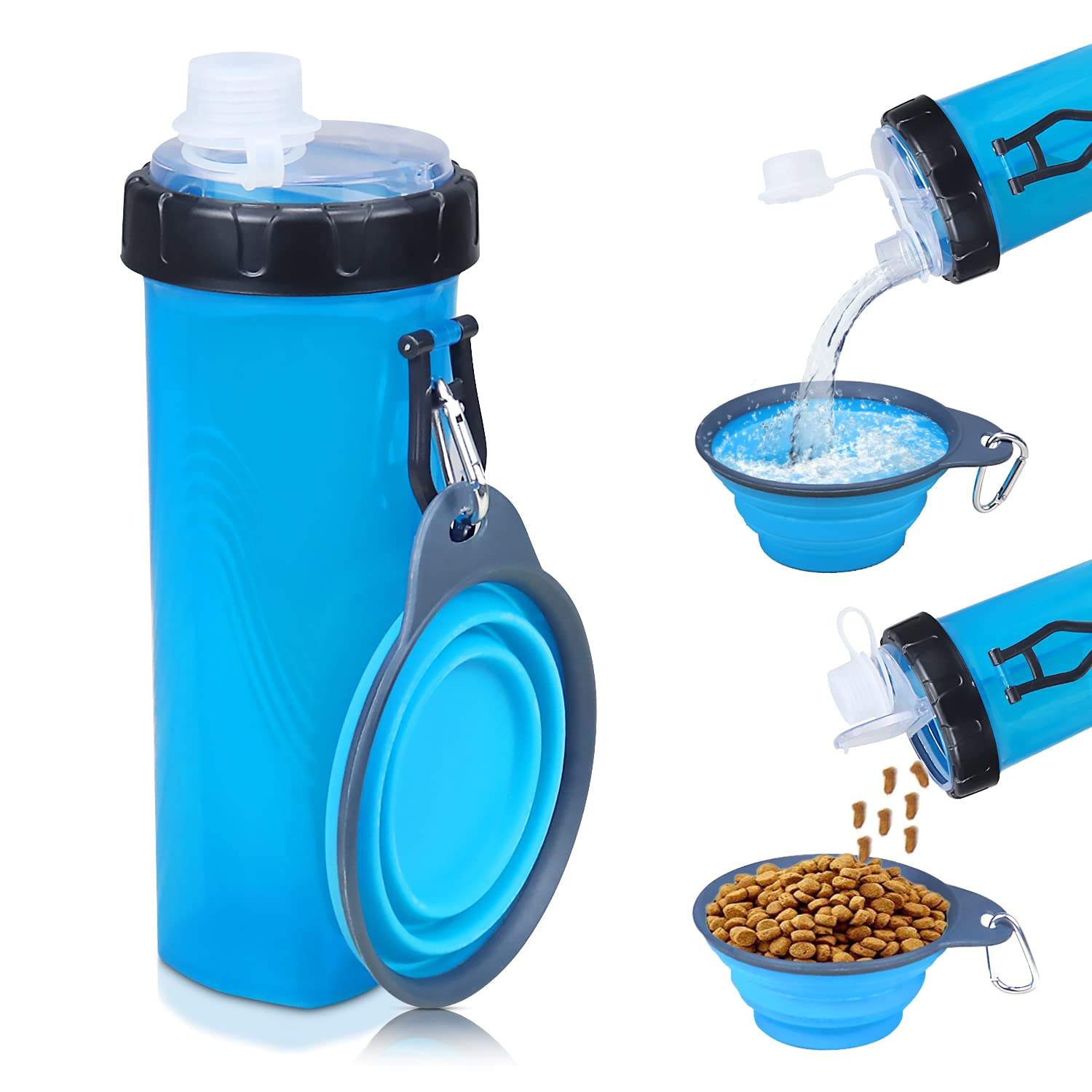 Dog Water Bottle Dog Bowls for Traveling Pet Food Container 2-in-1 with Collapsible Dog Bowls, Outdoor Dog Water Bowls for Walking Hiking Travelling