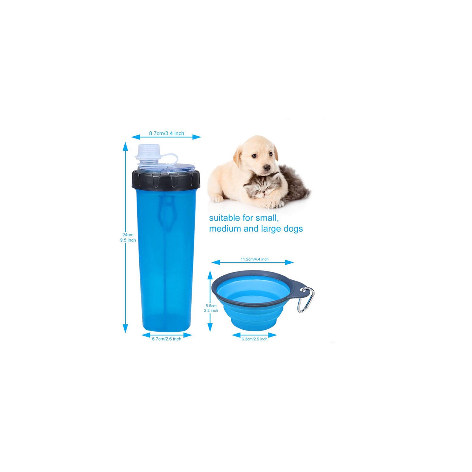 Dog Water Bottle Dog Bowls for Traveling Pet Food Container 2-in-1 with Collapsible Dog Bowls, Outdoor Dog Water Bowls for Walking Hiking Travelling
