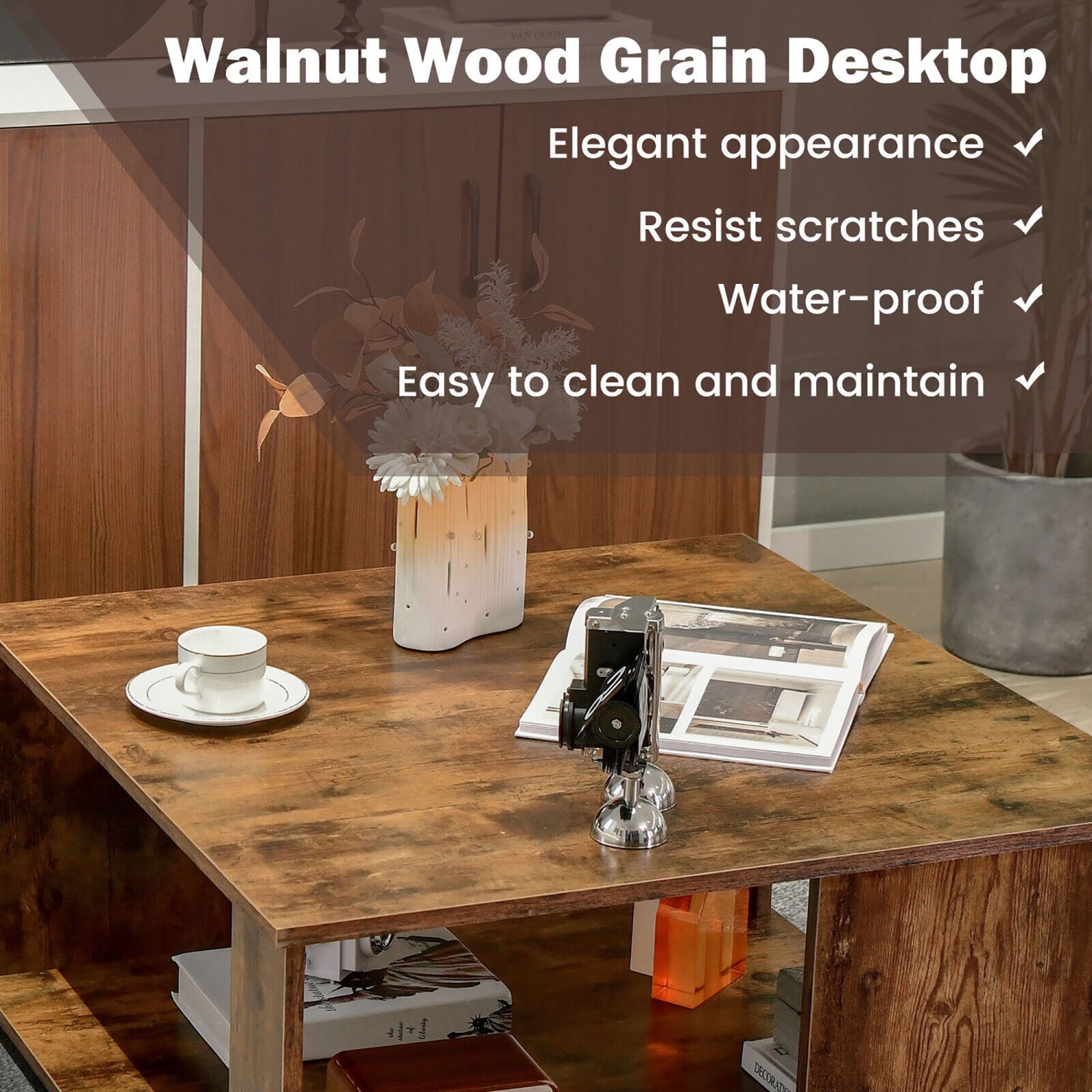 Gymax 2-Tier Square Coffee Table w/ Storage Industrial Center Table for Living Room