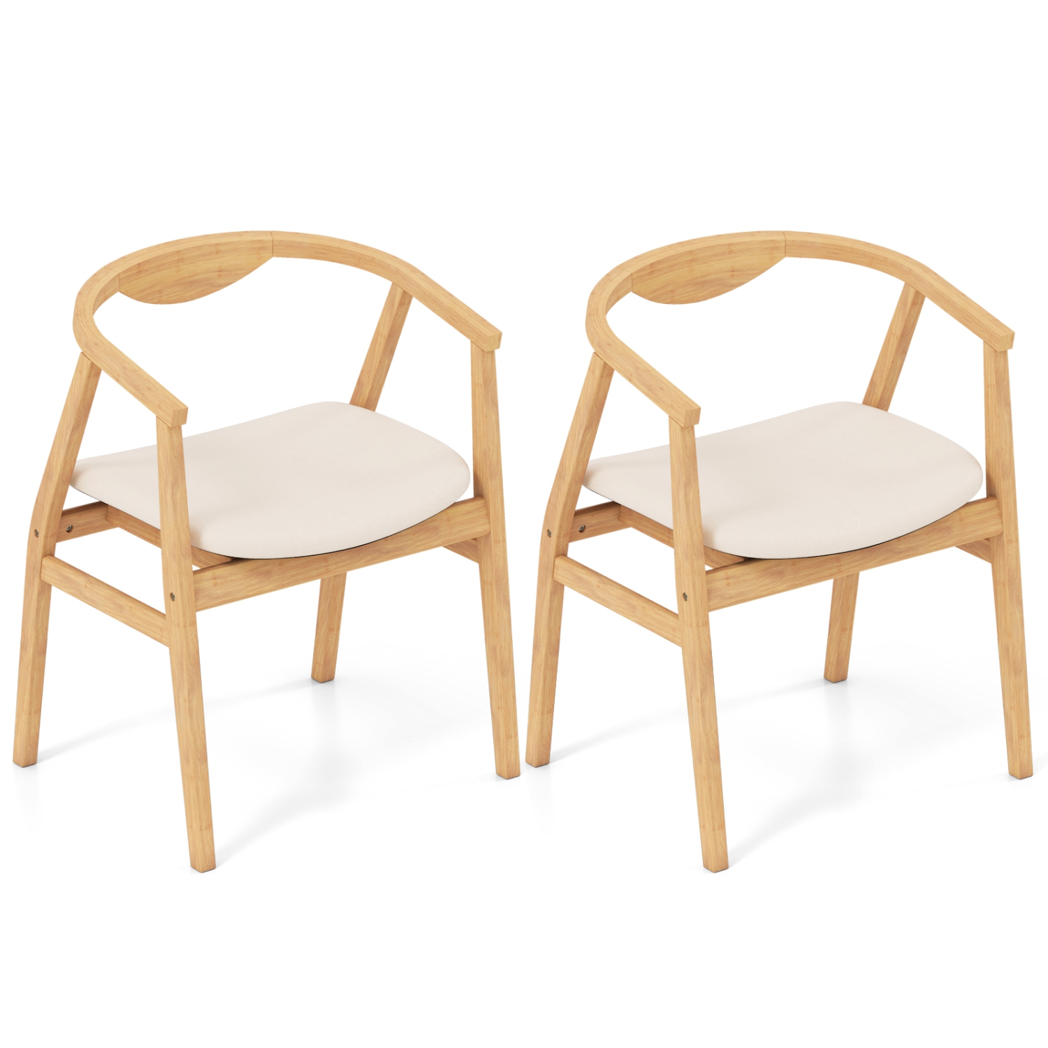 Gymax Set of 2 Leisure Bamboo Armchair Accent Chair w/ Curved Back & Bamboo Structure
